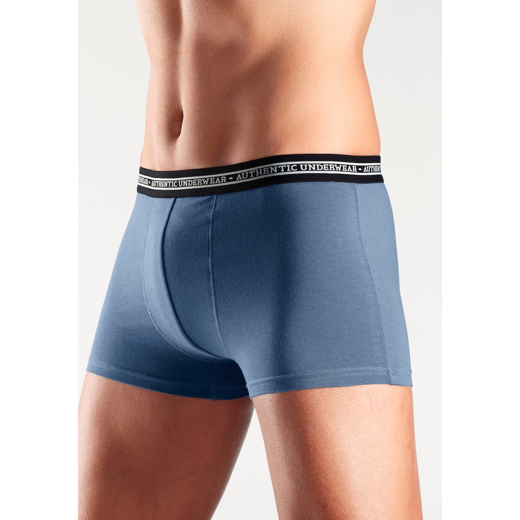 AUTHENTIC UNDERWEAR Boxer »Boxershorts für Herren«, (Packung, 4 St.), schwarzer Webbund mit Logoschriftzug