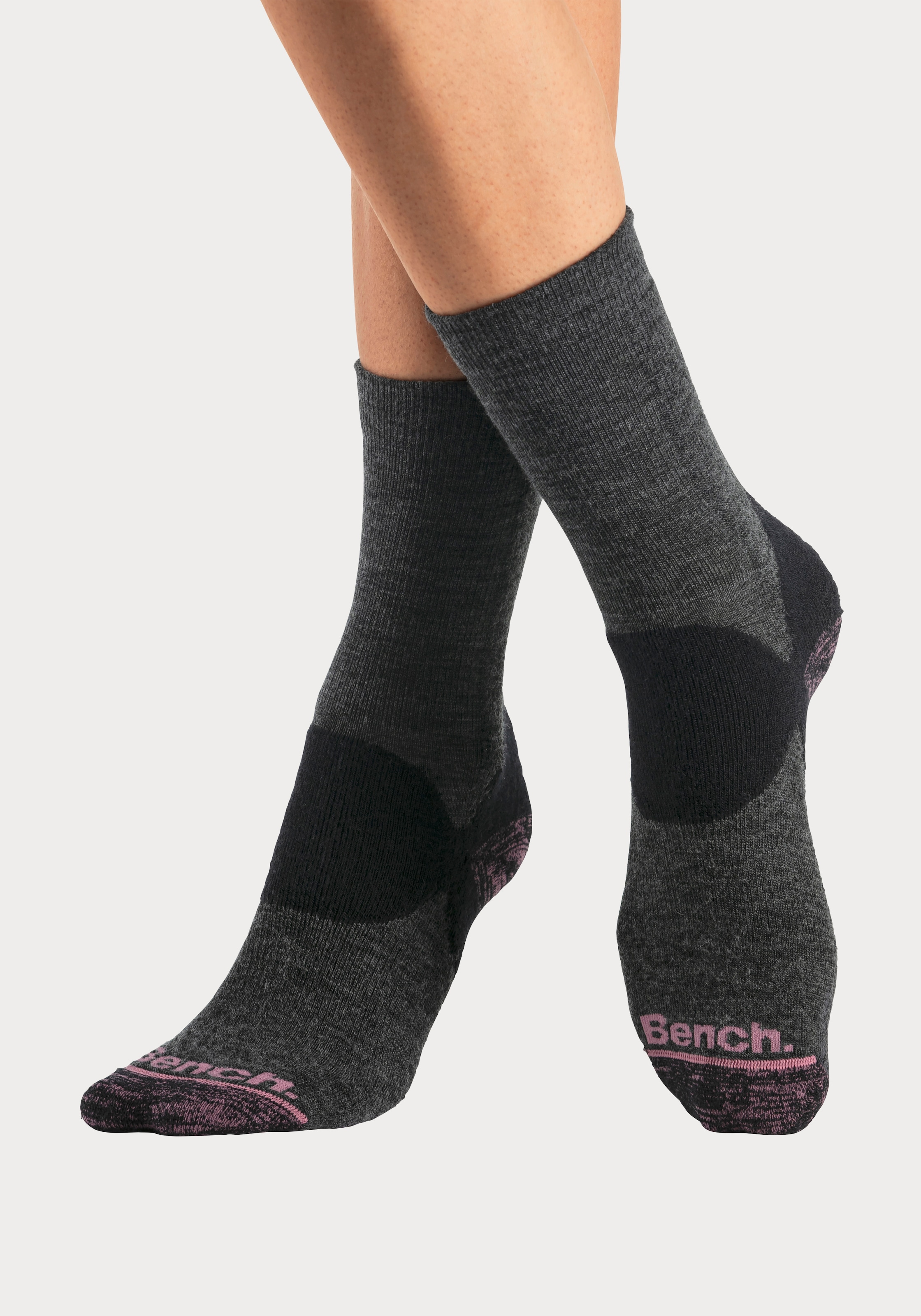 Bench. Wandersocken, (Packung, 2 Paar), Wollsocken aus flauschigem Material mit 36% Wolle