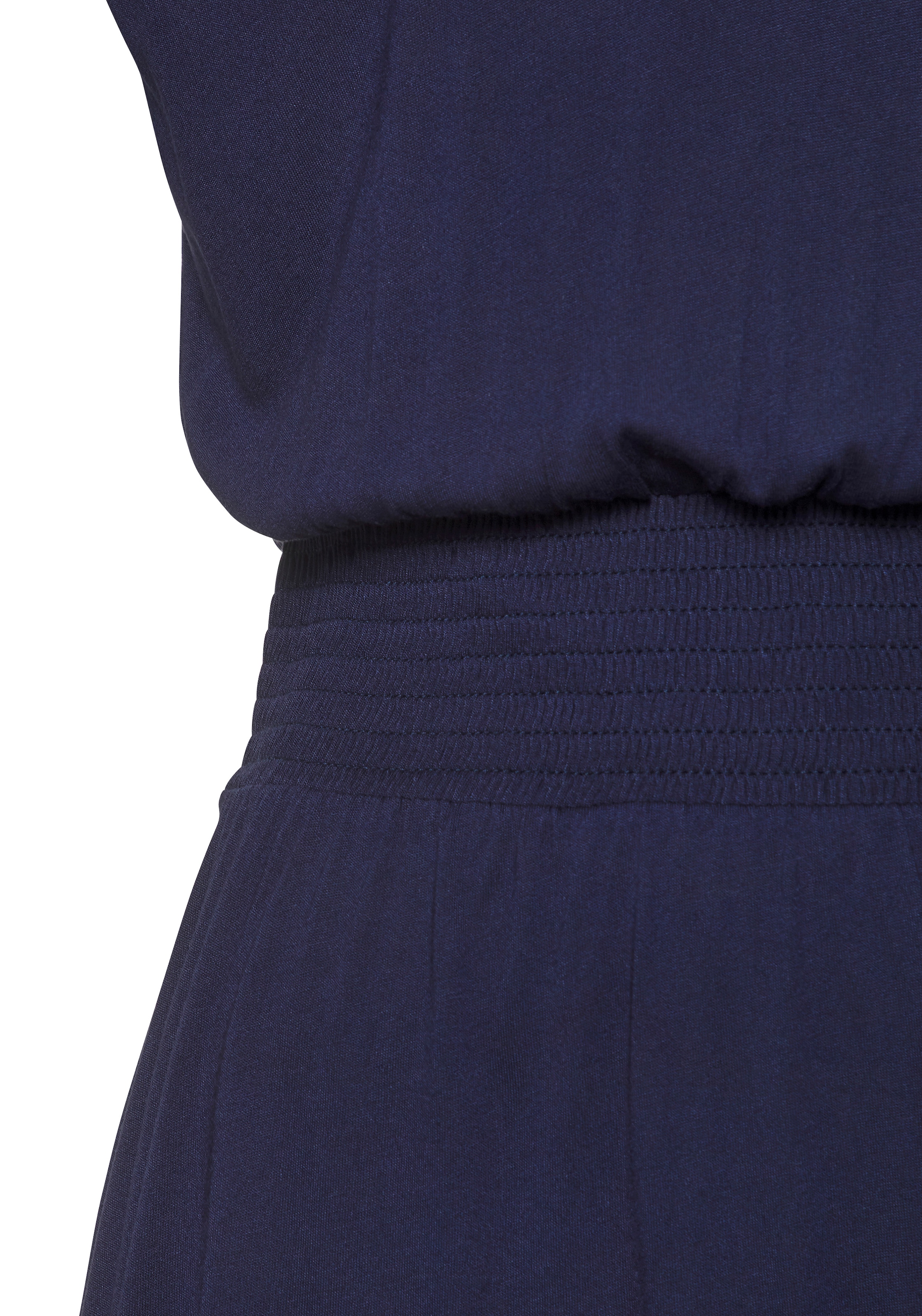LASCANA Jerseykleid »mit breitem Smokbund und V-Ausschnitt« Ohne Taschen kurzes Sommerkleid, Basic, Viskosekleid, luftiges Strandkleid