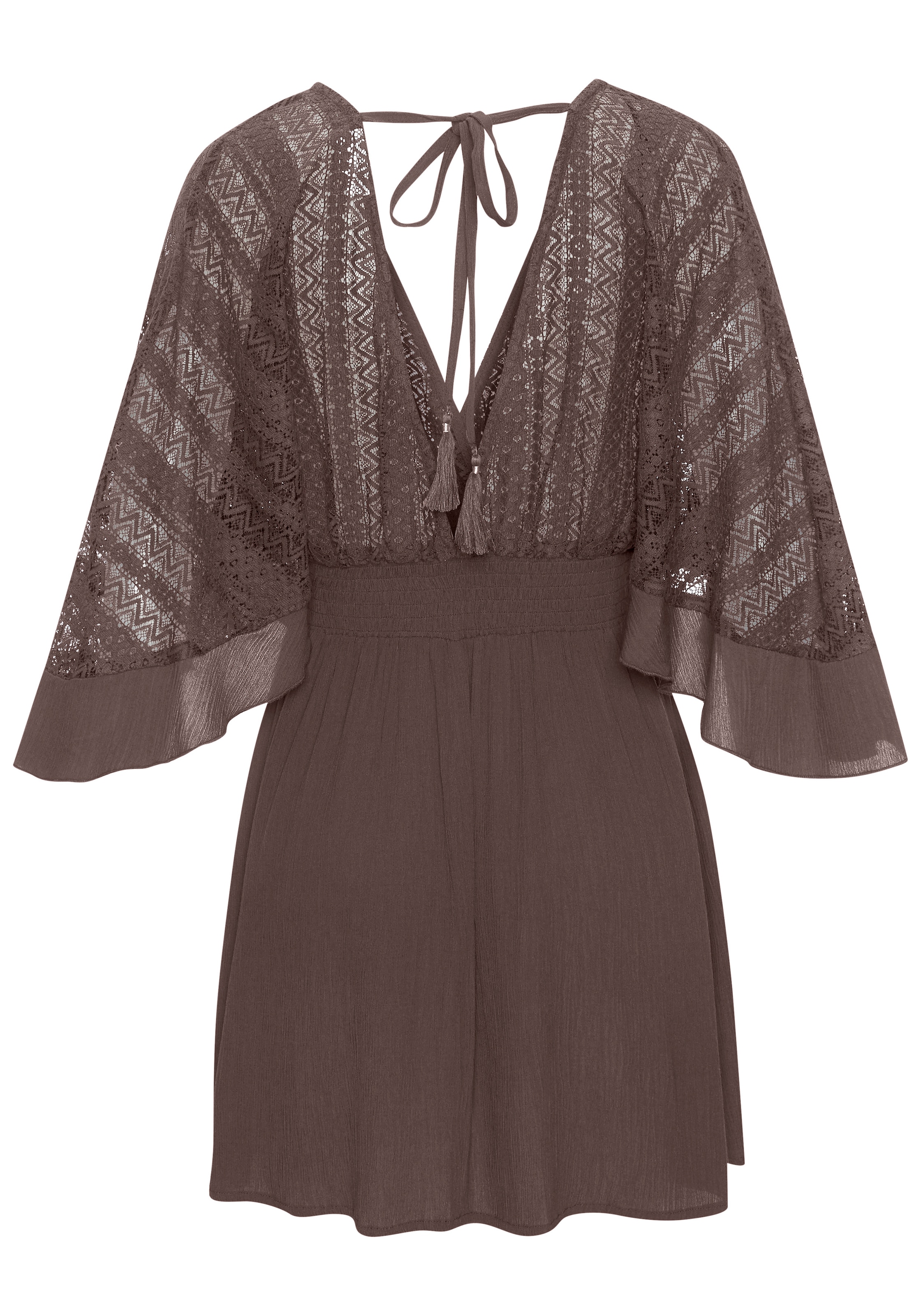 LASCANA Robe tunique »mit weiten Ärmeln, Oberteil aus Spitze, aus leichtem Viskose-Crepe« Sans poches Robe de plage, robe légère d'été, robe courte, robe bohème, festival