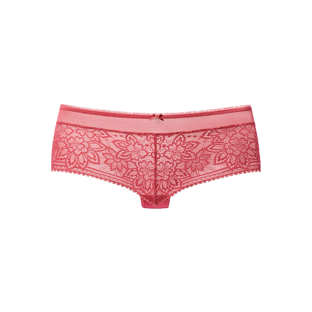 LASCANA Panty, aus blumiger Jacquardspitze mit hübschem Accessoire