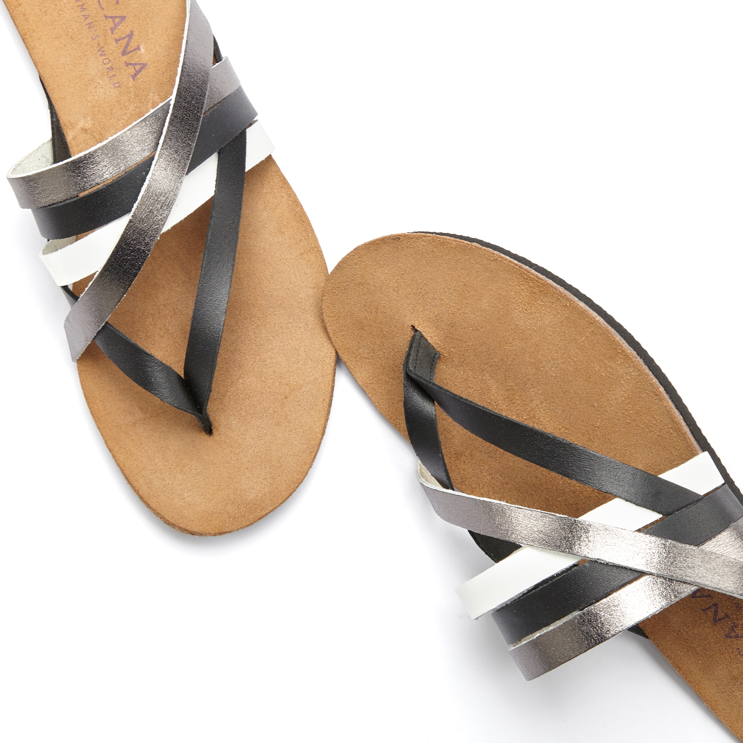 LASCANA Zehentrenner, Sandale, Pantolette aus Leder mit Korkfussbett