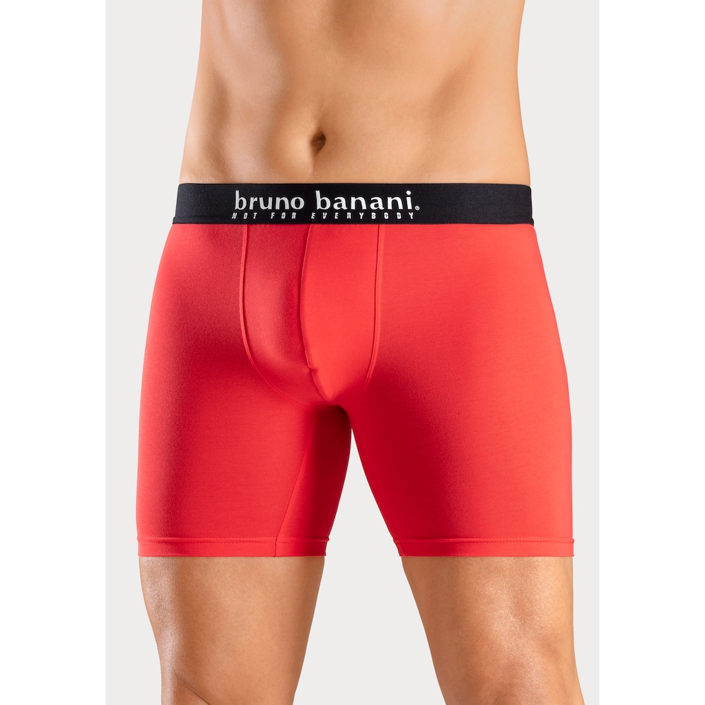 Bruno Banani Langer Boxer, (Packung, 4 St., 4er-Pack), mit Palmendruck und unifarben aus Baumwollmischung