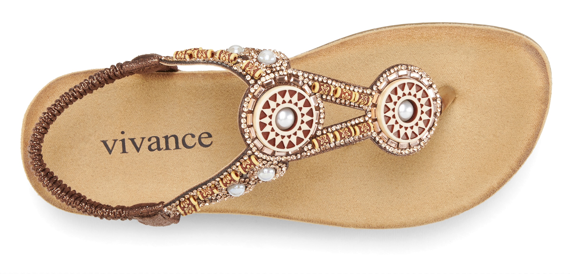 Vivance Séparateur d'orteils  Sandale, Sommerschuh, Pantolette mit Perlen und Steinchen VEGAN