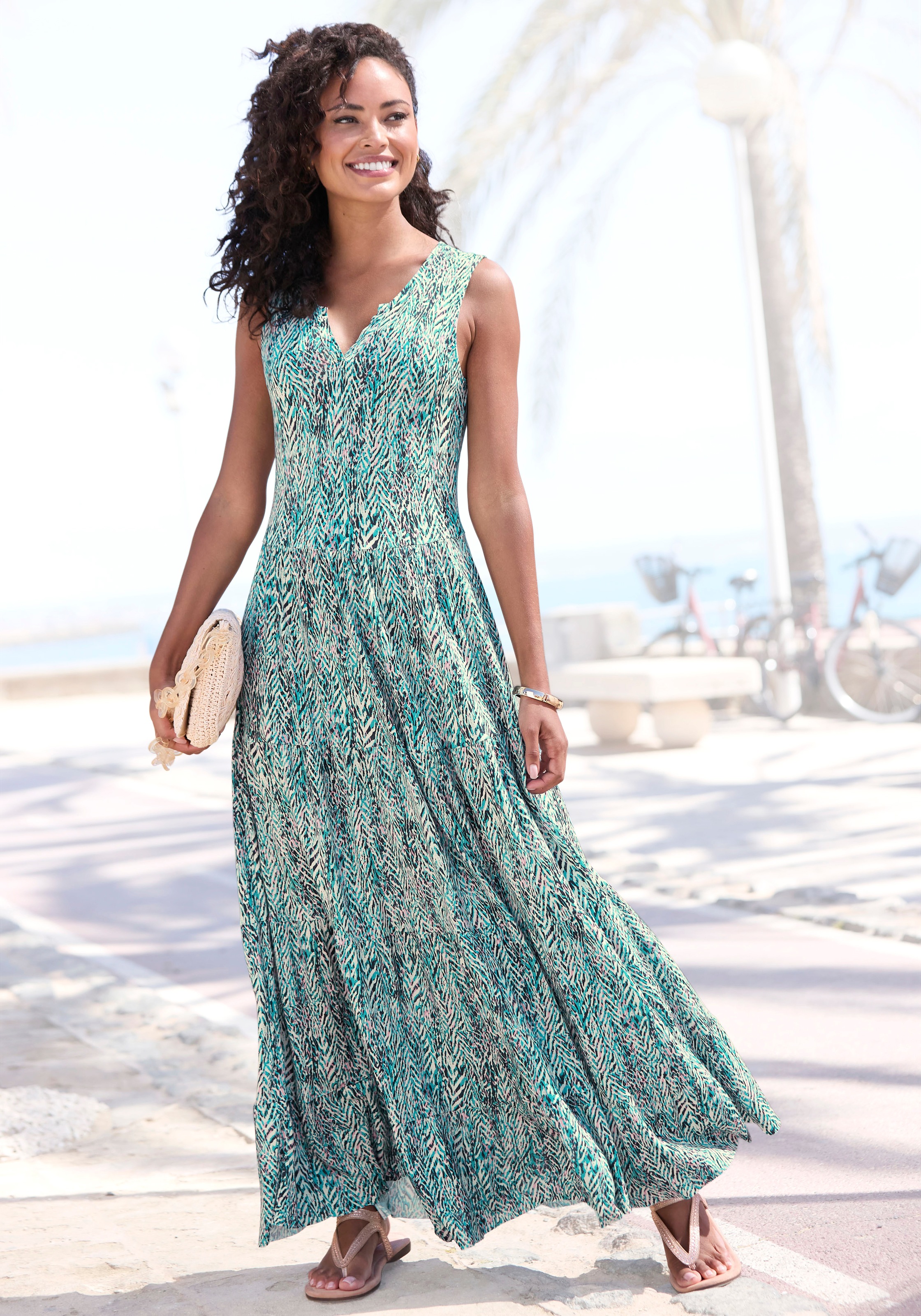 Vivance Maxikleid mit Alloverdruck, langes Sommerkleid aus Jersey, casual