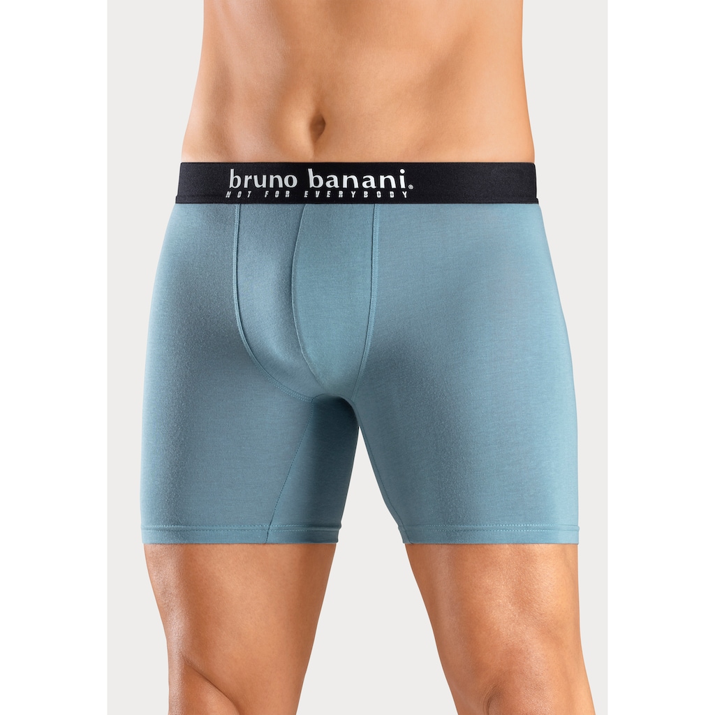 Bruno Banani Langer Boxer, (Packung, 4 St., 4er-Pack), mit Palmendruck und unifarben aus Baumwollmischung