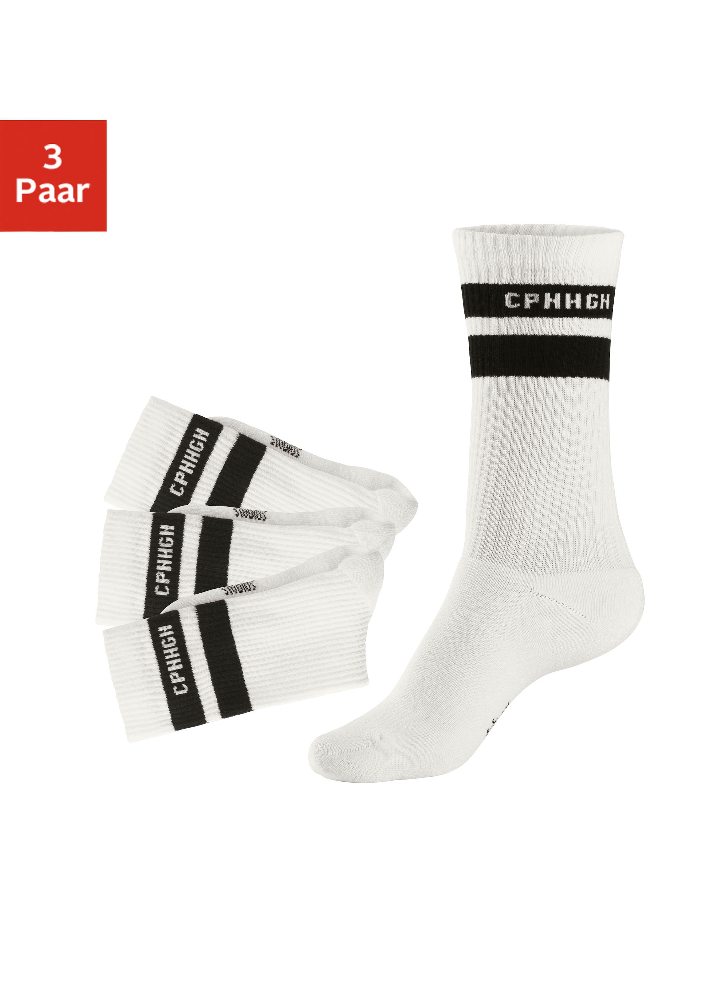 Copenhagen Studios Tennissocken Packung, 3 Stk. tlg. mit Streifendesign und Vollfrottee