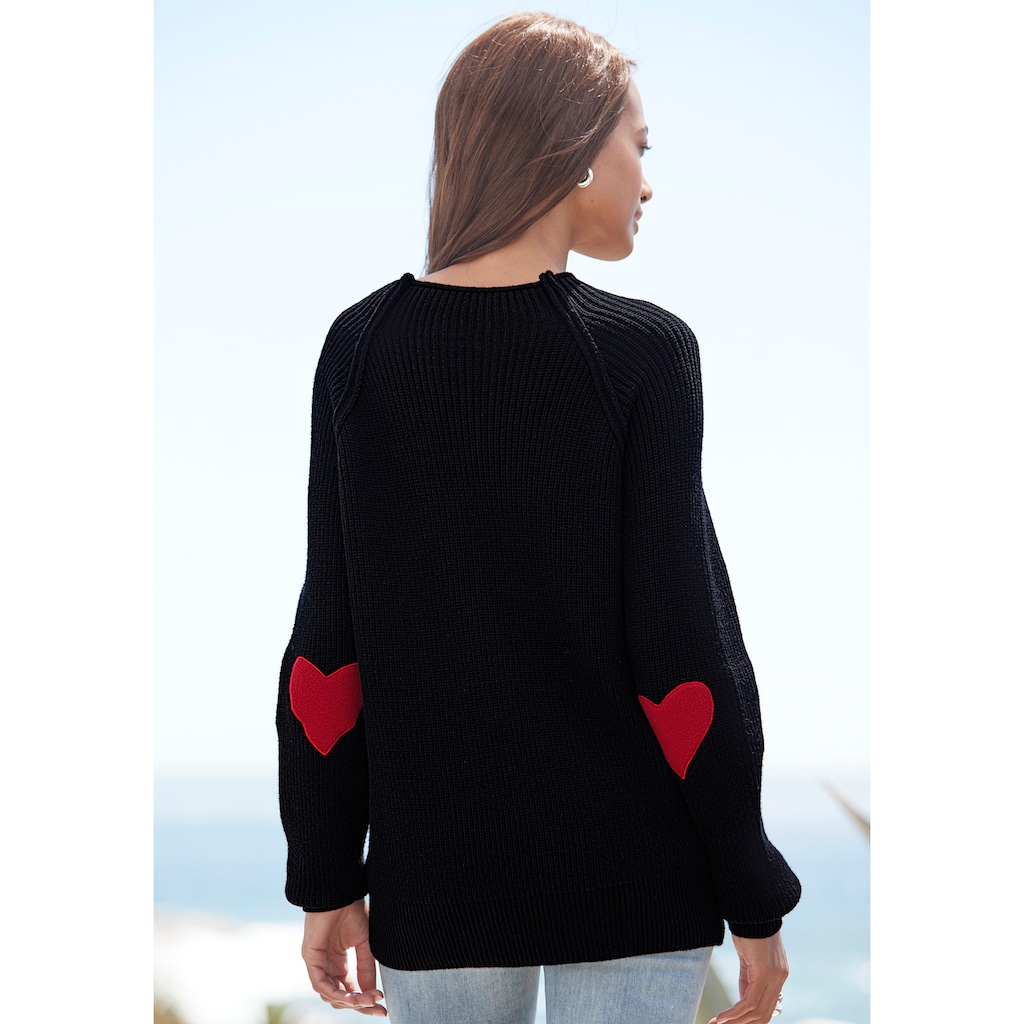 LASCANA Stehkragenpullover, mit Herzchendetails, lockerer Strickpullover