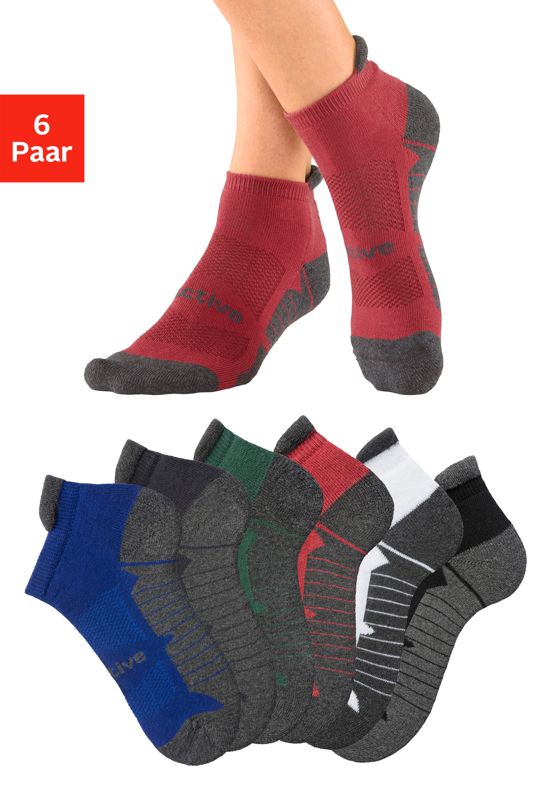 LASCANA ACTIVE Sneakersocken Packung, 6 Paar tlg. mit weicher Frotteesohle