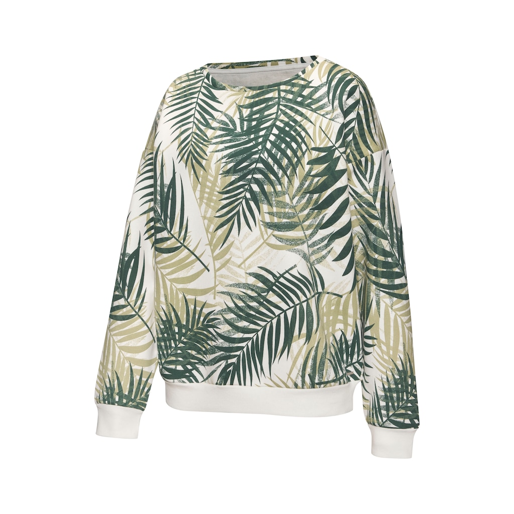LASCANA Sweater, Loungeshirt mit Allover-Blätterdruck, Loungewear