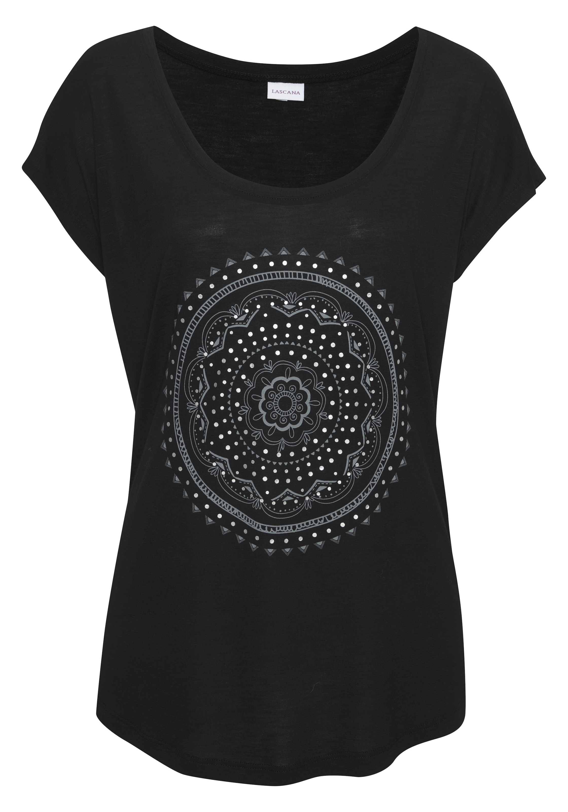 LASCANA T-shirt de plage avec impression et effet brillant, look ethnique, décontracté