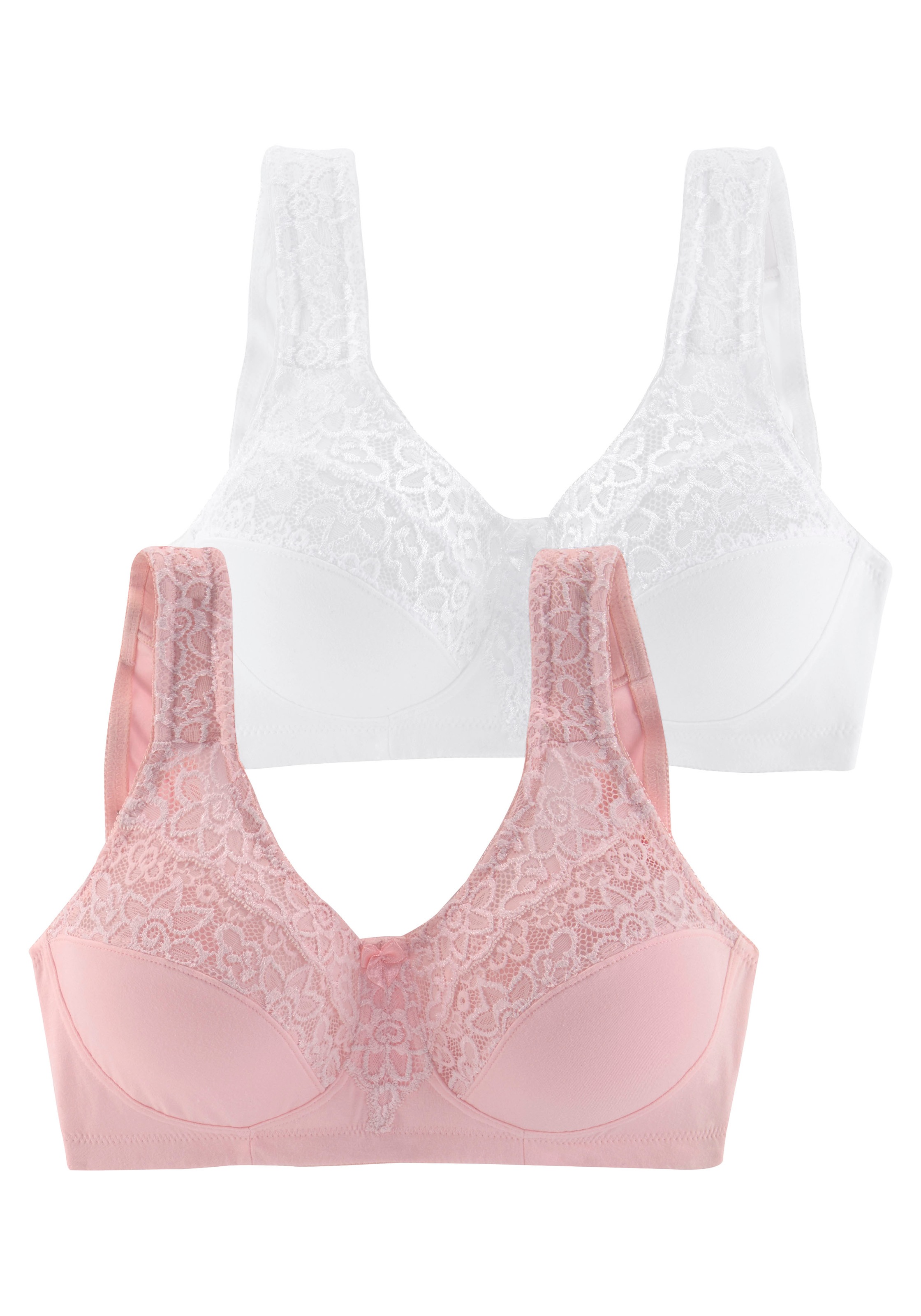 petite fleur Entlastungs-BH Packung, 2 Stück, ohne Bügel, mit eleganter Spitze, Basic Dessous