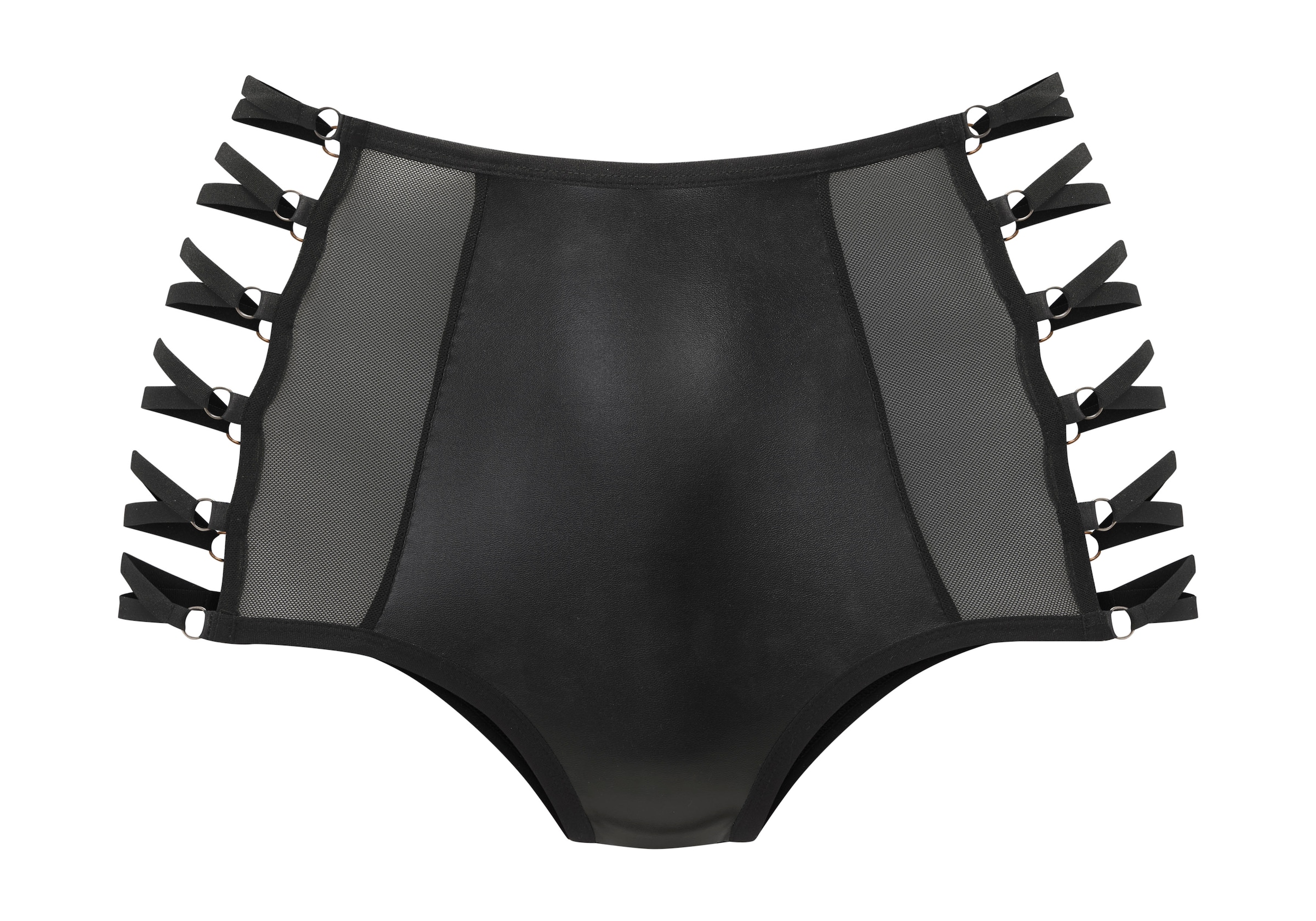 petite fleur goldfarben High-Waist-Slip, aus Lederimitat mit aufregenden Bänderdetails, Reizwäsche