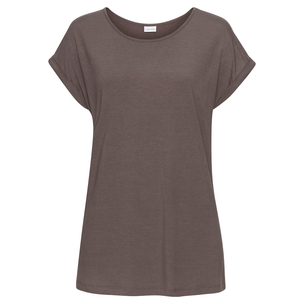 LASCANA Kurzarmshirt, mit Rundhalsausschnitt, Jerseyware, Ärmelaufschlag, Basic