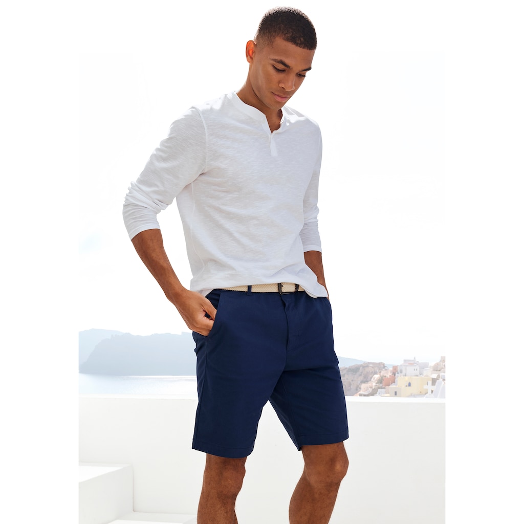 H.I.S Langarmshirt, (Packung, 2 tlg.), Shirt mit Knopfleiste aus aus strukturierter Baumwoll-Qualität