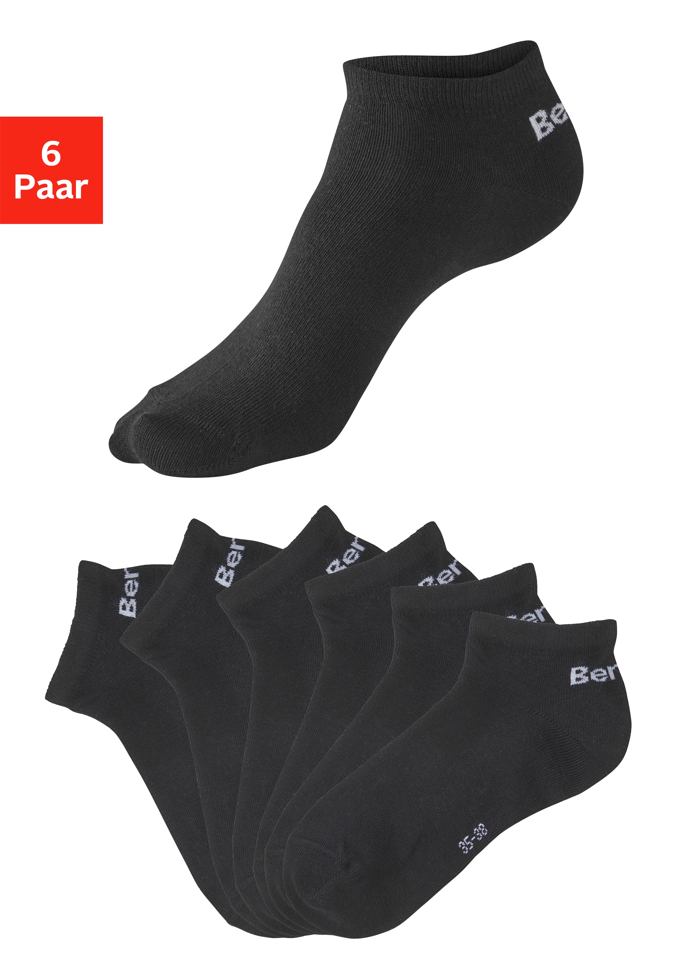 Bench. Sneakersocken »für Damen und Herren in Baumwollmischung, für Sport und Freizeit« Packung, 6 Paar tlg. mit klassischem Logoschriftzug, ohne Frottee