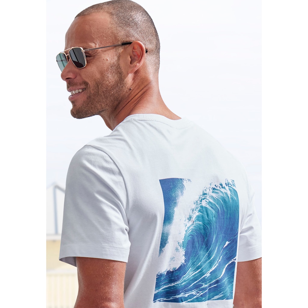 John Devin T-Shirt, Kurzarmshirt mit modernem Rückenprint aus reiner Baumwolle