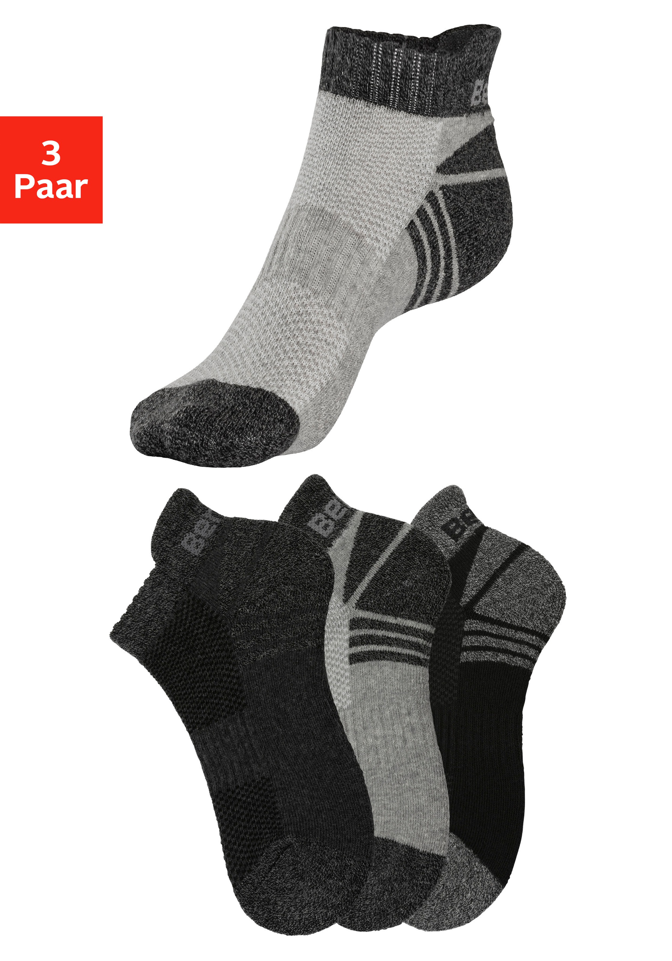 Bench. Sneakersocken Packung, 3 Paar tlg. mit Mittelfussgummi und Pikeestruktur