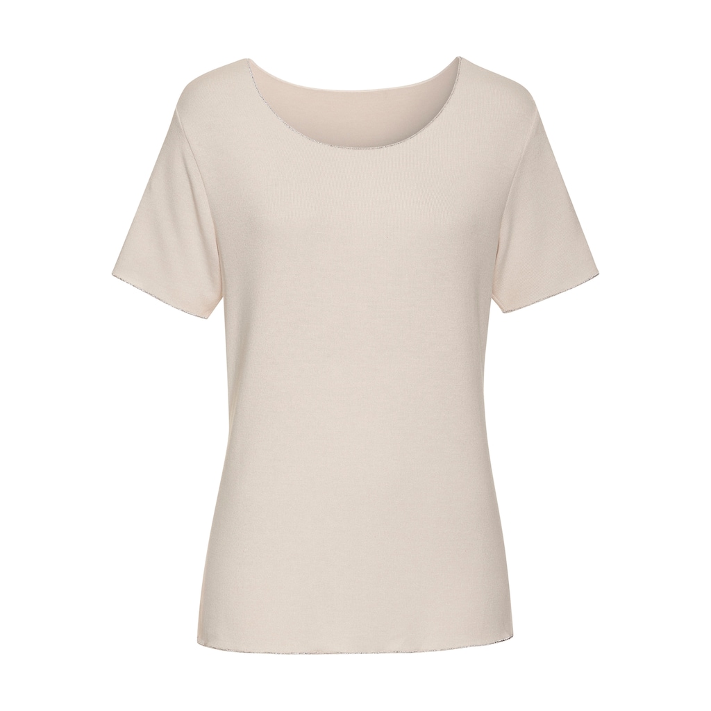 LASCANA Rundhalsshirt »mit feiner Glitzereinfassung«, aus weichem Viskose-Feinstrick