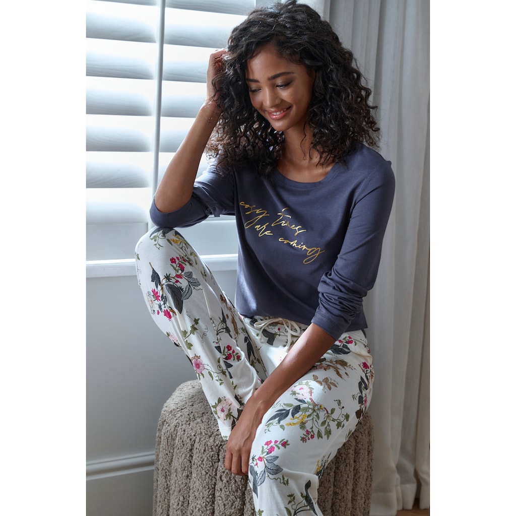 LASCANA Pyjamaoberteil, mit Folienprint