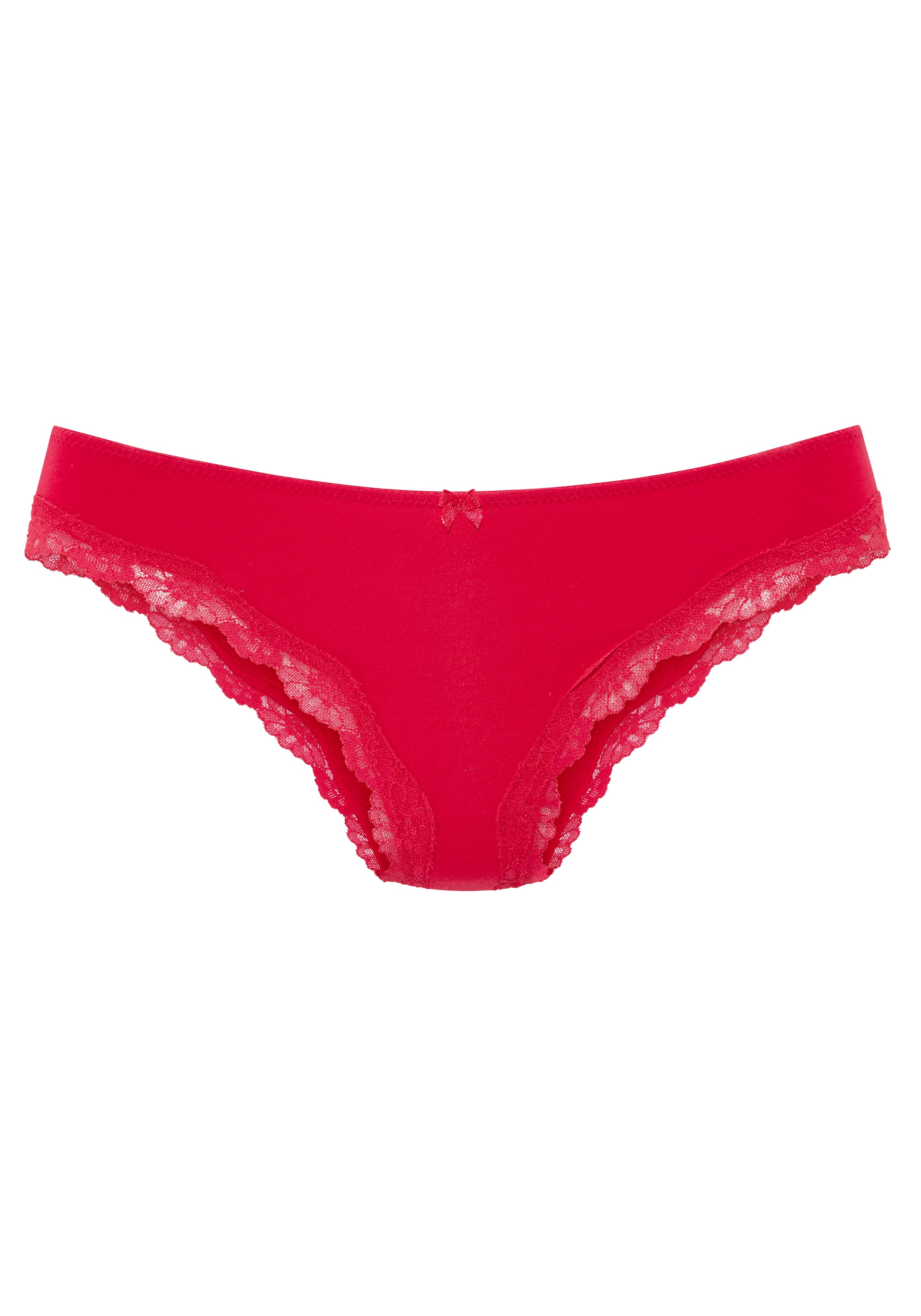 LASCANA Slip brésilien 3er-Pack,  aus elastischer Baumwolle mit zarter Spitze