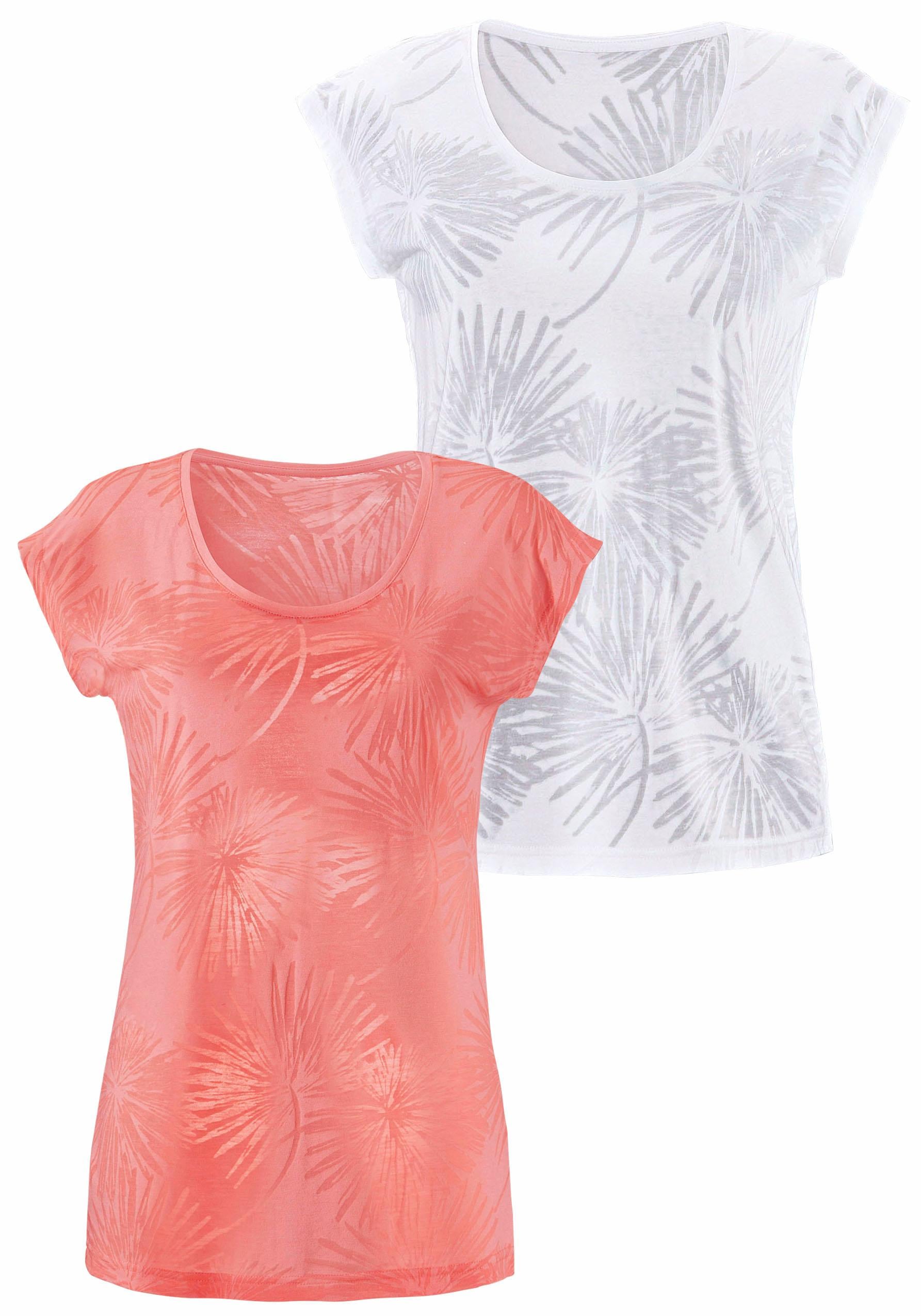 Beachtime Kurzarmshirt »mit leicht transparenten Palmen«, (2er-Pack), aus weicher...