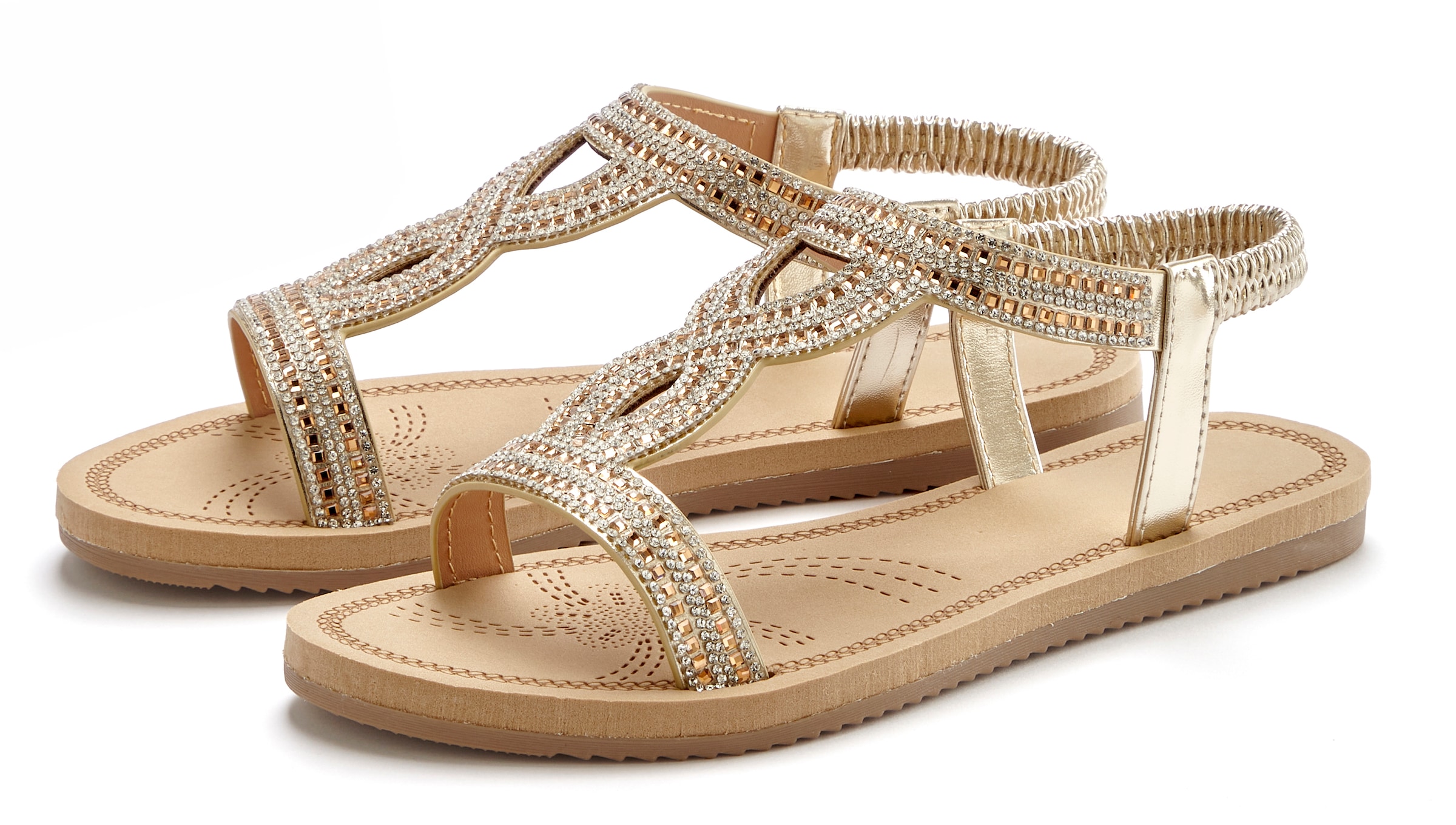 Vivance Sandale »Sandalette, Sommerschuh, offener Schuh«  mit elastischen Riemchen und Glitzersteinchen VEGAN
