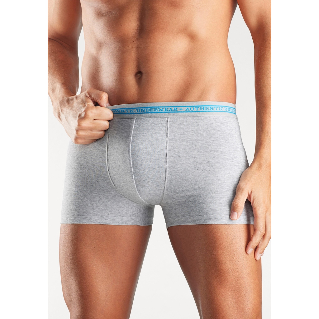 AUTHENTIC UNDERWEAR Boxer »Boxershorts für Herren«, (Packung, 4 St.), schwarzer Webbund mit Logoschriftzug