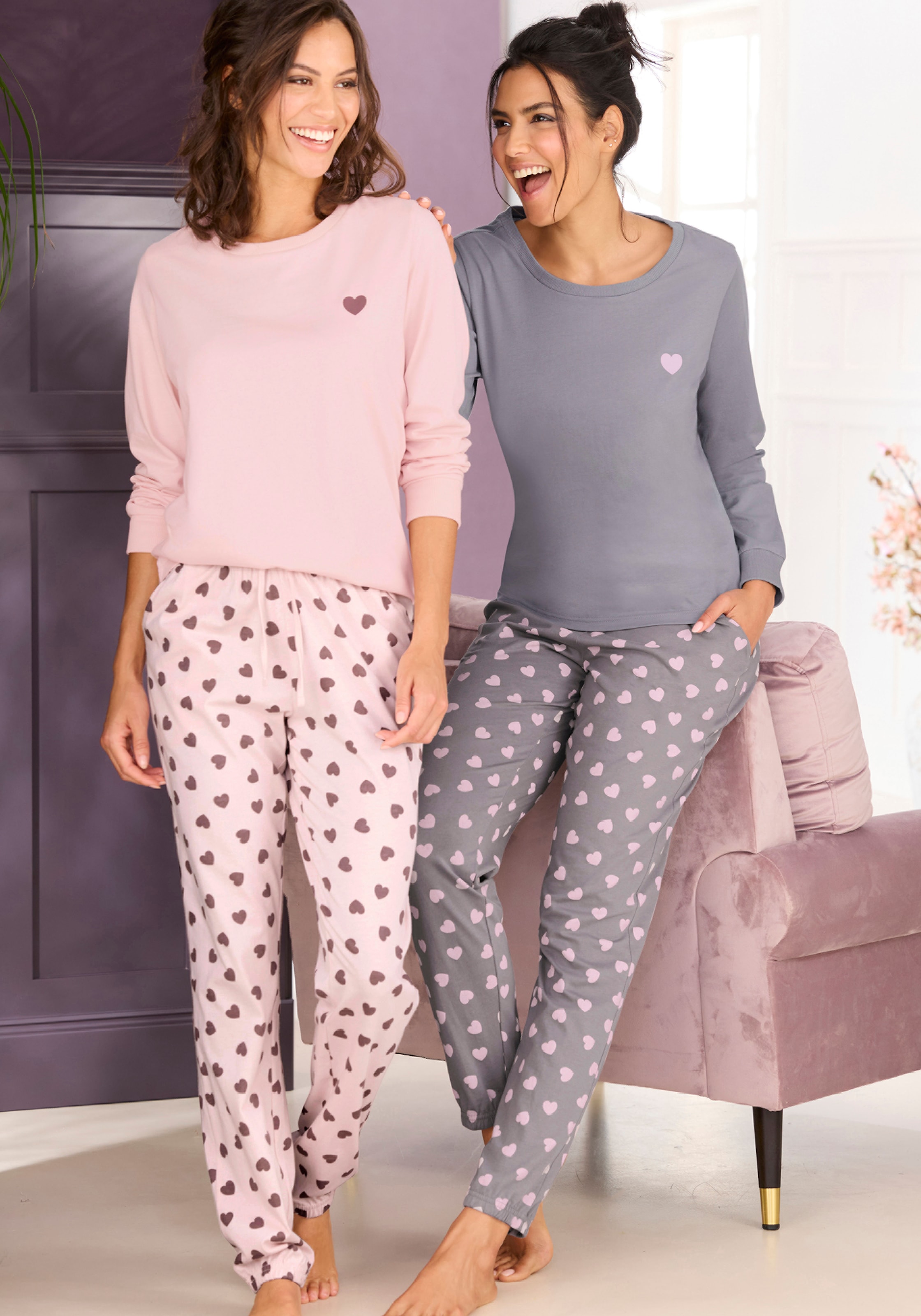 Vivance Dreams Pyjama Spar-Set, 4 Stk. tlg., mit süssem Herzmuster