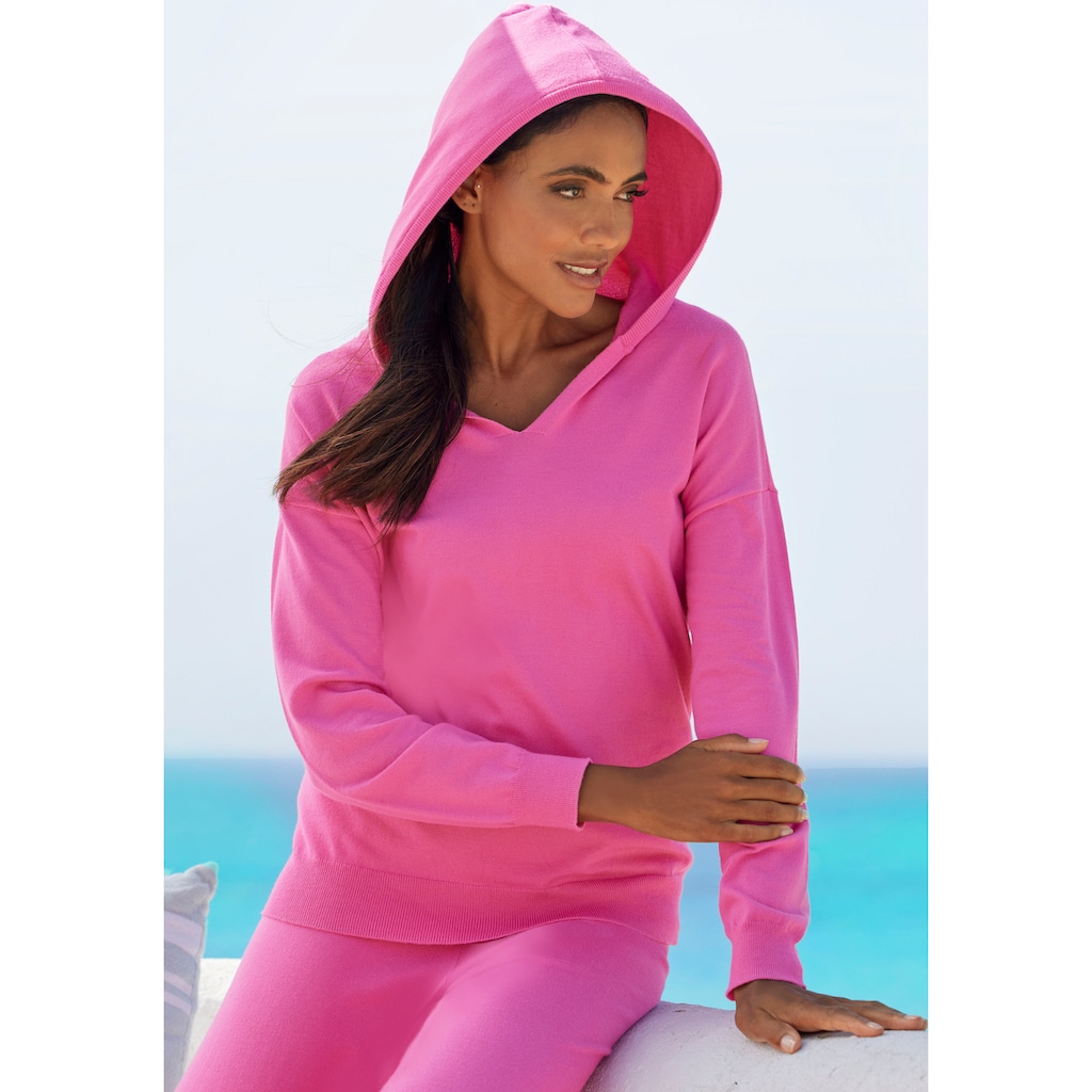 LASCANA Strickpullover, Kapuzensweatshirt aus weicher Viskosemischung, Loungewear