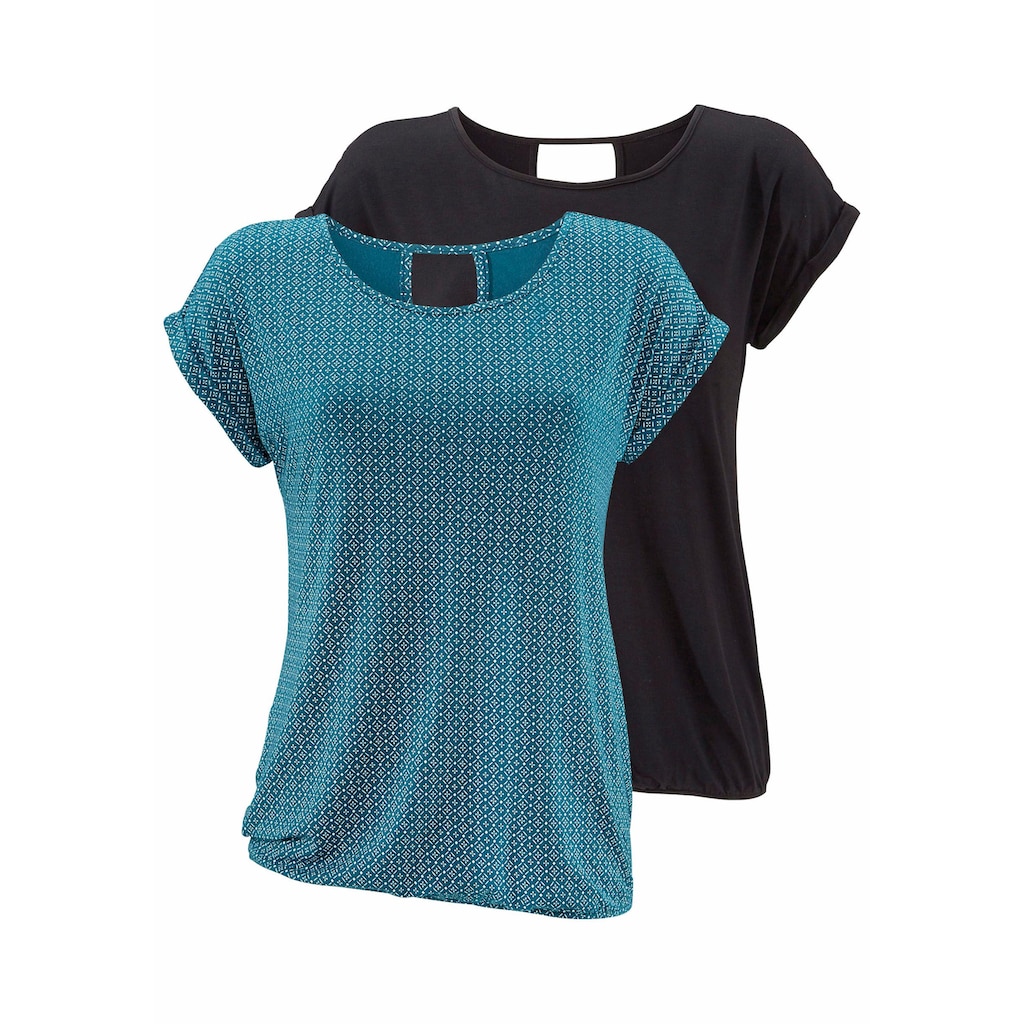 LASCANA Kurzarmshirt »mit modischem Cut-Out«, (2er-Pack), aus weichem Viskose-Stretch