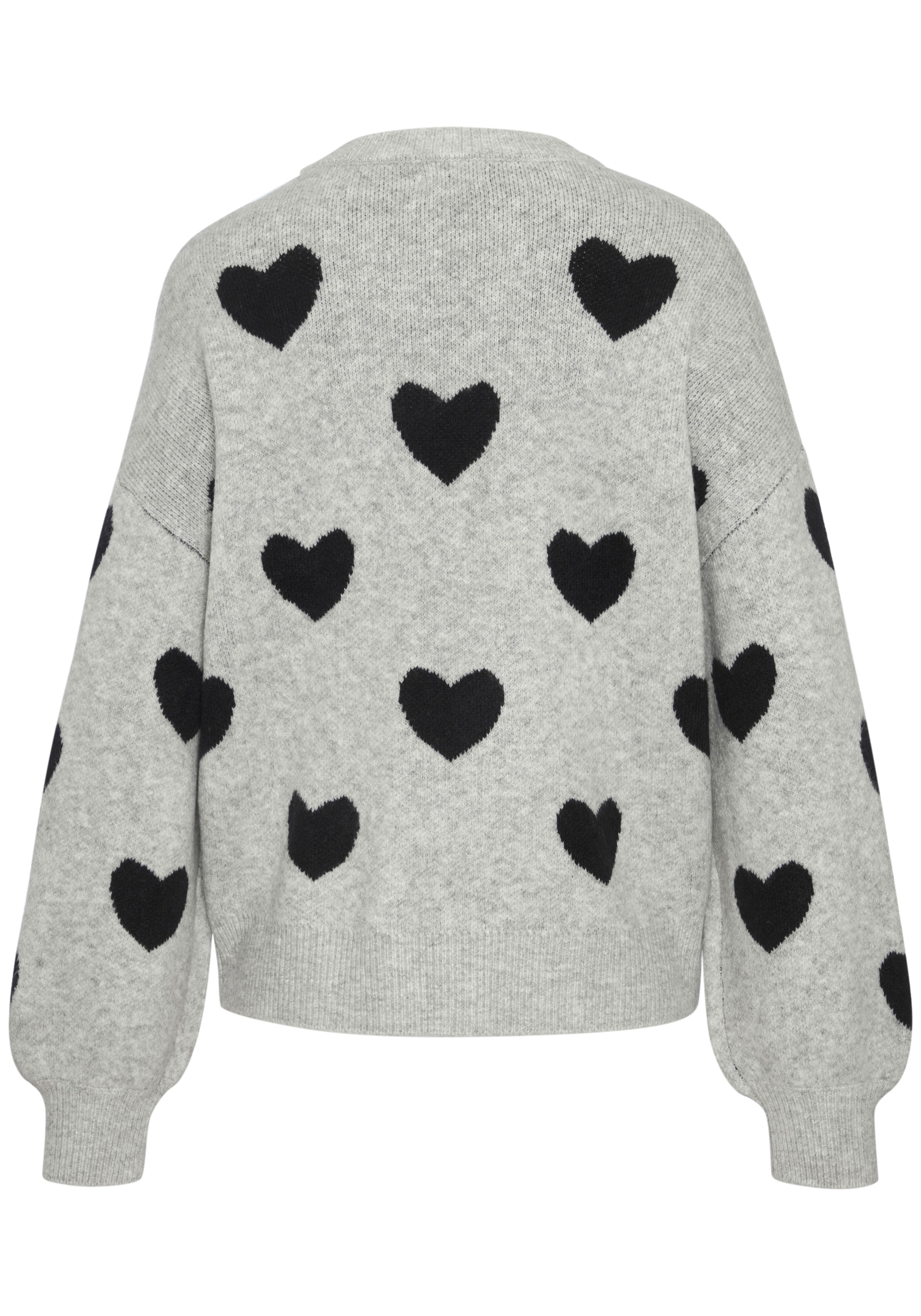 LASCANA Pull à col rond »mit Herzmuster« pull en maille douillet avec cœurs, pull jacquard motif cœur
