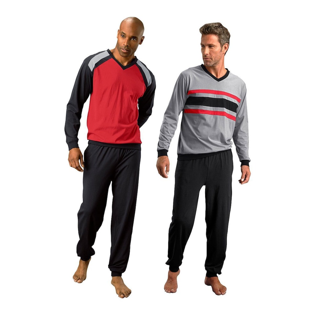 le jogger® Pyjama, (Packung, 4 tlg., 2 Stück), Schlafanzug in langer Form