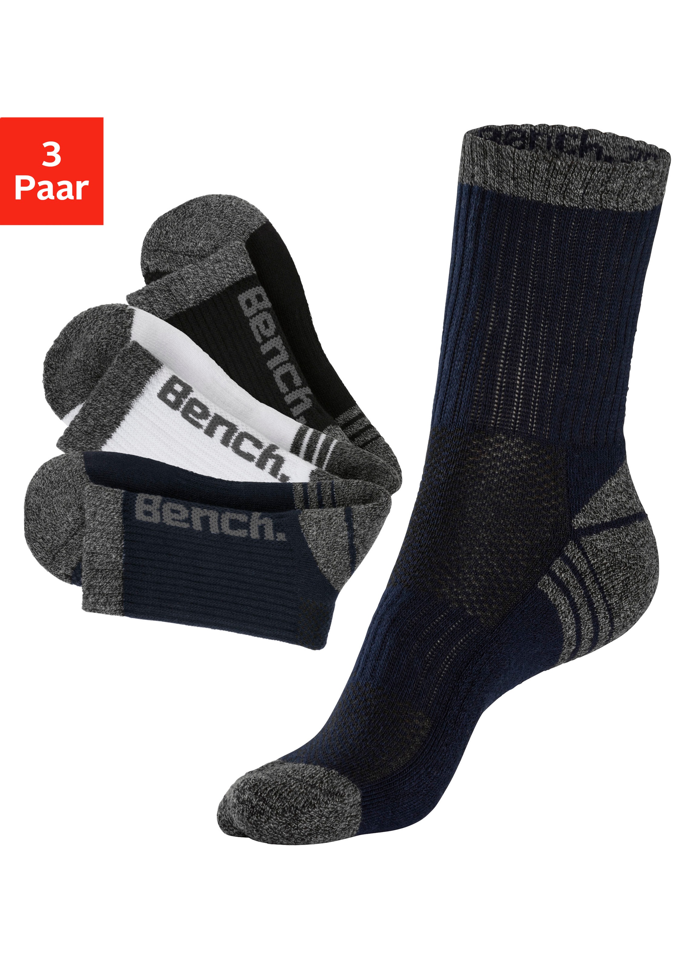 Bench. Tennissocken Packung, 3 Paar tlg. mit Pikeestruktur und Mittelfussgummi
