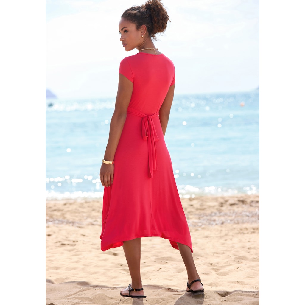 Beachtime Sommerkleid, mit Zipfelsaum und Schleife, Jerseykleid, asymmetrisches Rockteil
