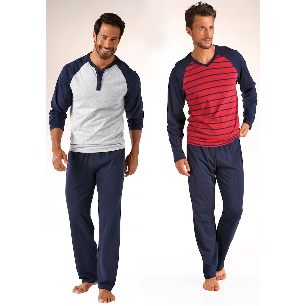 le jogger® Pyjama, (Packung, 4 tlg., 2 Stück), in langer Form, mit Raglanärmeln