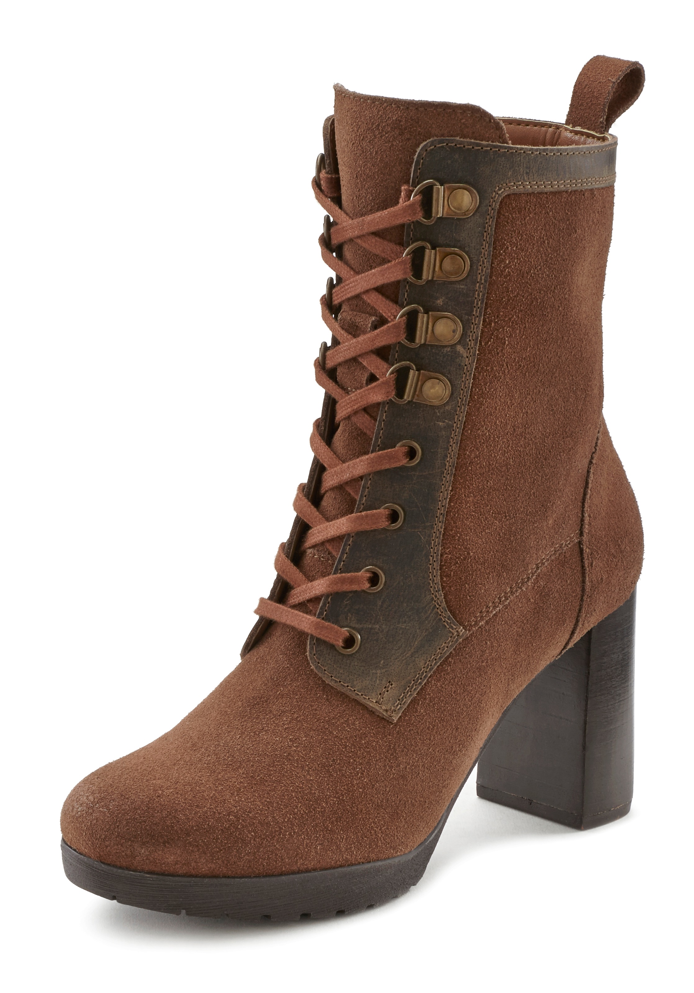 LASCANA Schnürboots, Reissverschlusstiefel, High Heel Stiefelette mit Blockabsatz