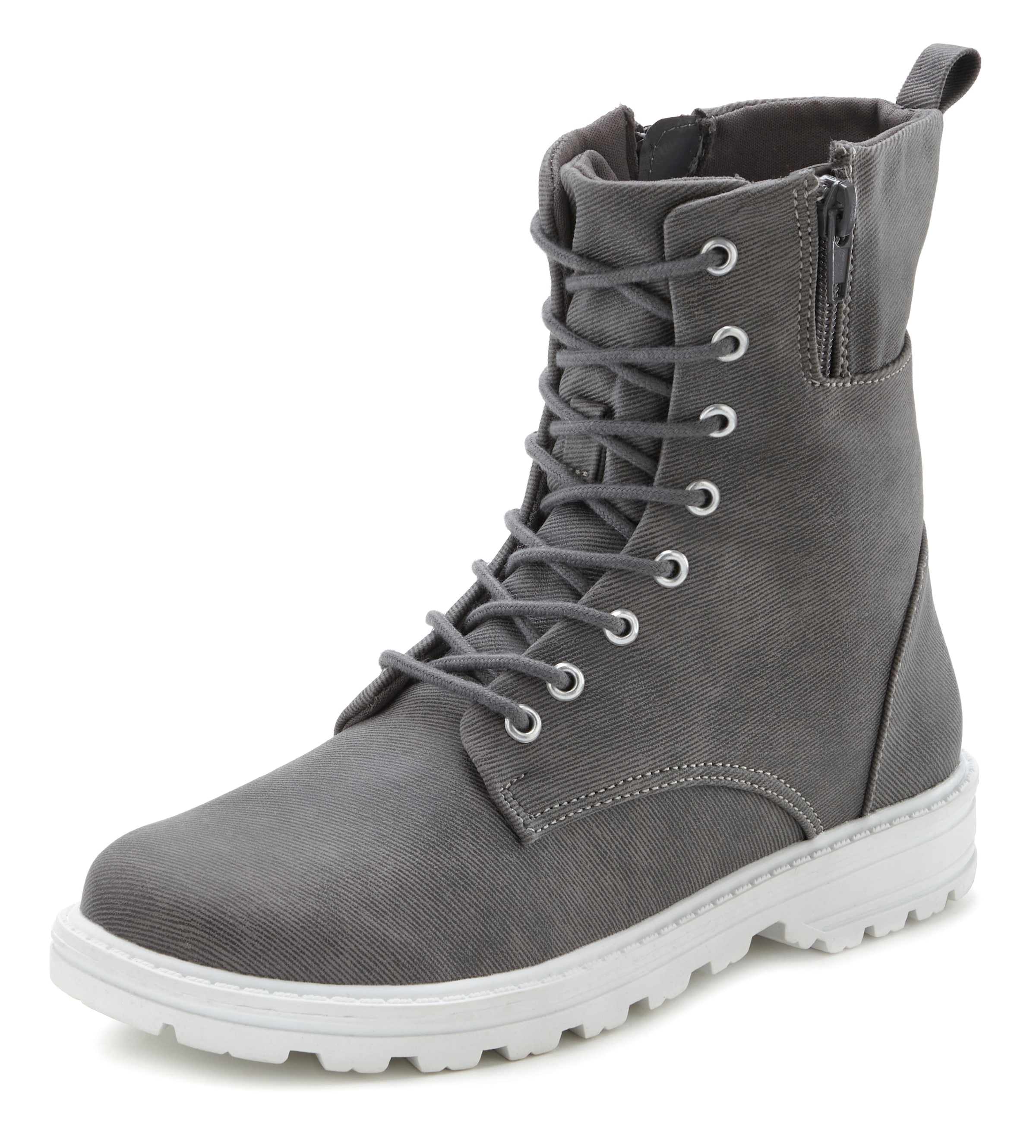 LASCANA Schnürstiefelette, zum Schnüren, modische Optik im Combat Look, Reissverschluss-Boots