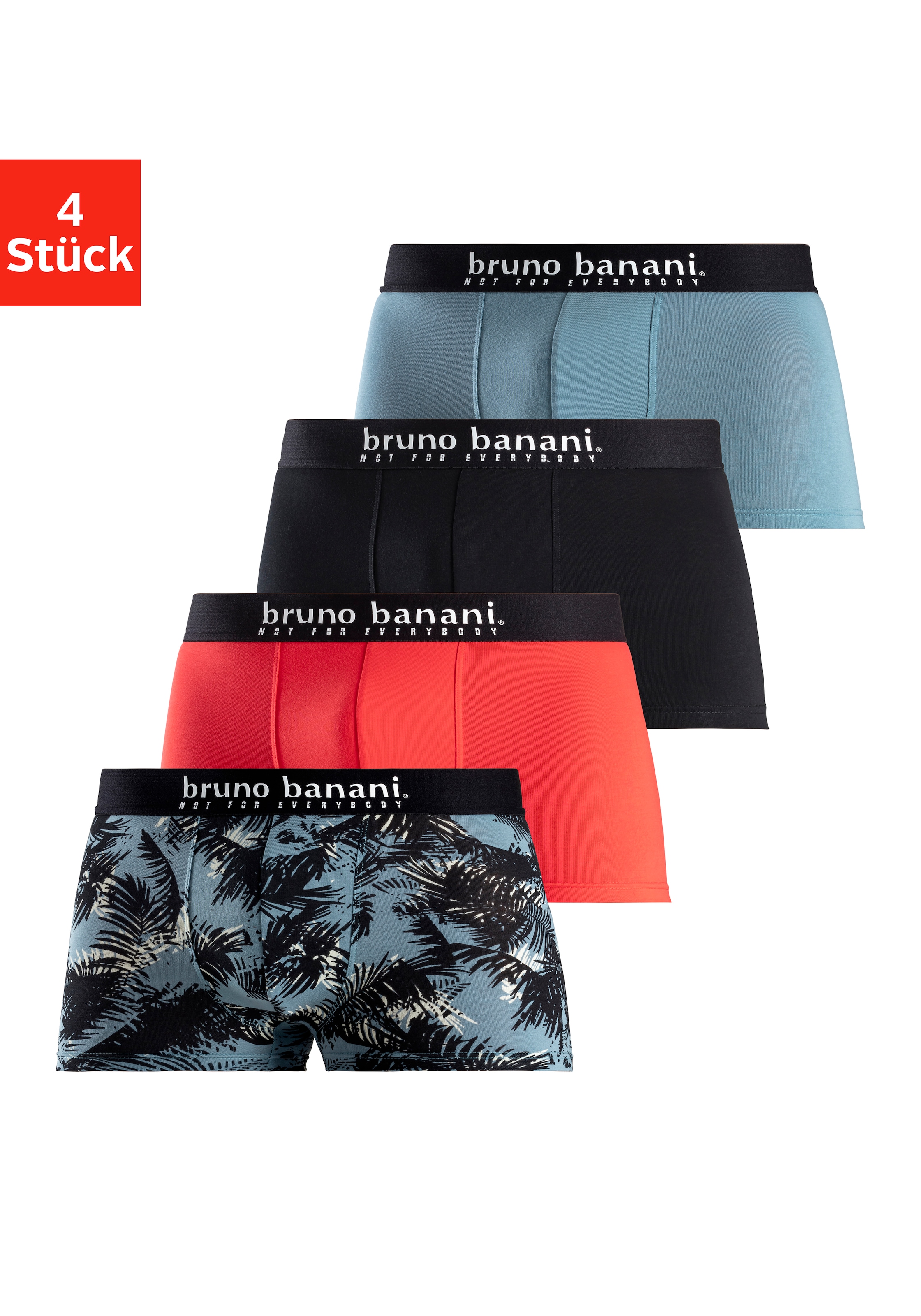 Bruno Banani Boxer »Boxershorts für Herren« Packung, 4er-Pack, 4 Stk. mit Palmendruck und unifarben aus Baumwollmischung