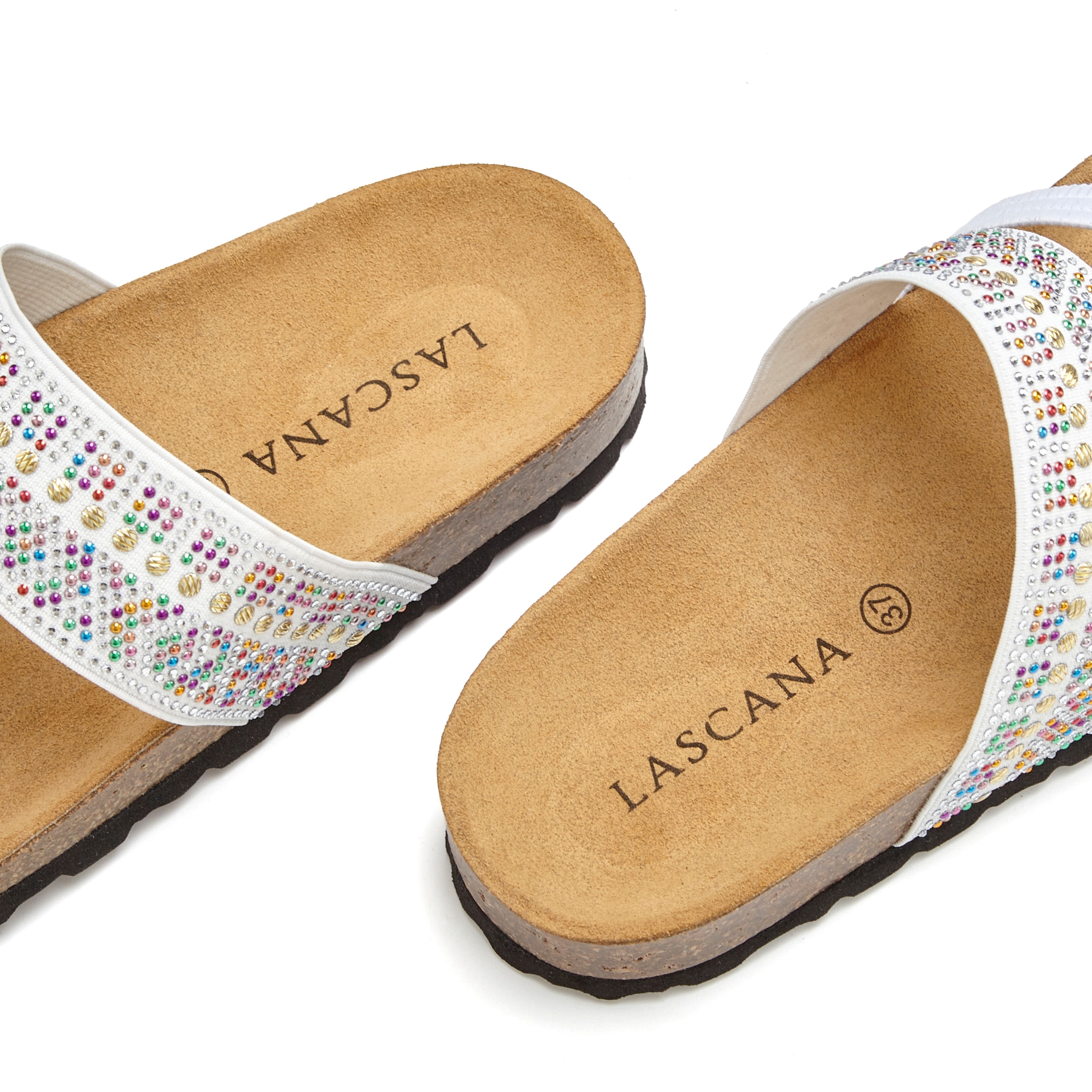 LASCANA Pantolette »Mule, Sandale, offener Schuh, Sommerschuh,«  mit Komfortkorkfussbett aus Leder und elastischen Riemen