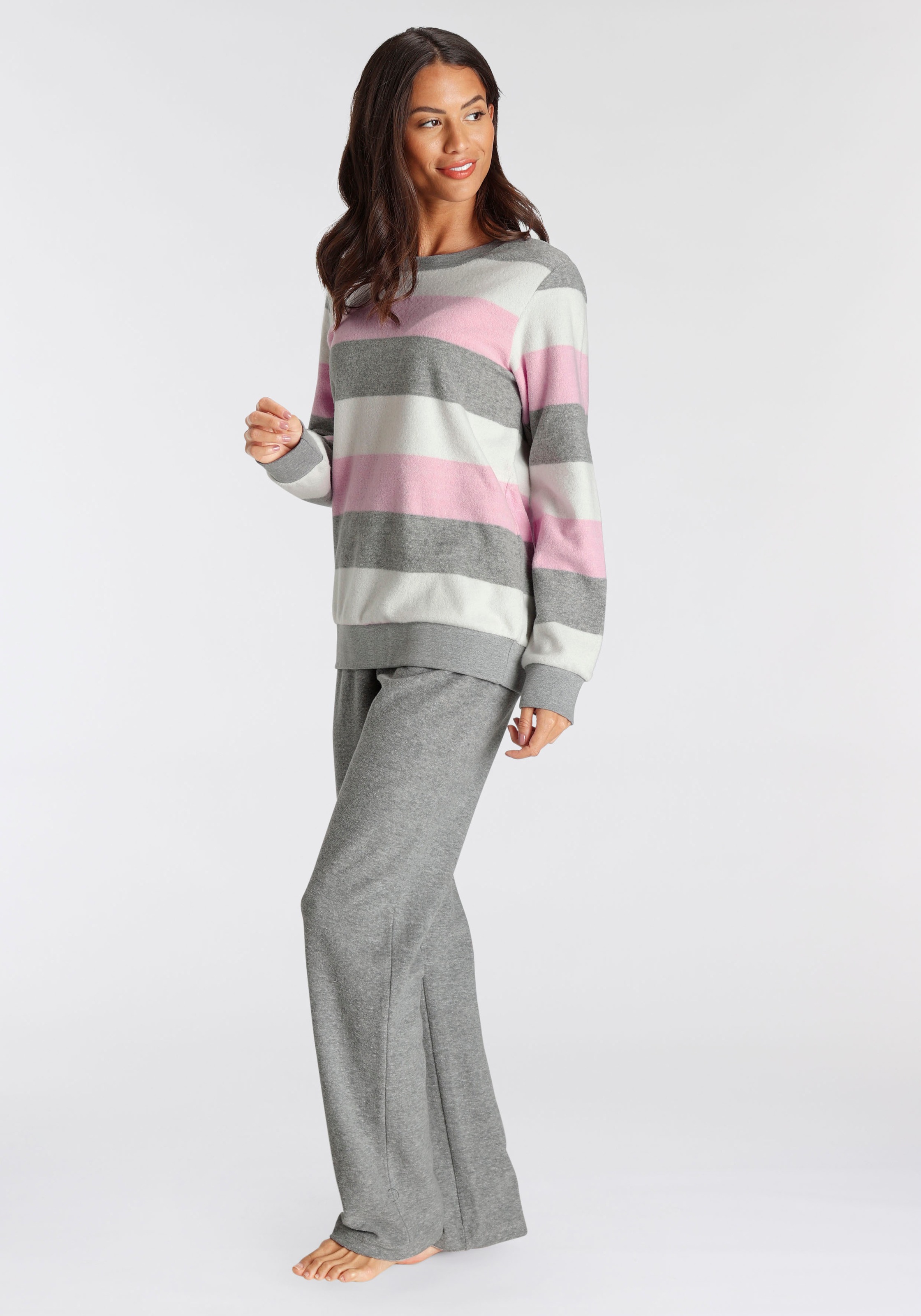 Vivance Dreams Pyjama 2 tlg. aus weichem Frottée und mit Colorblock Streifen