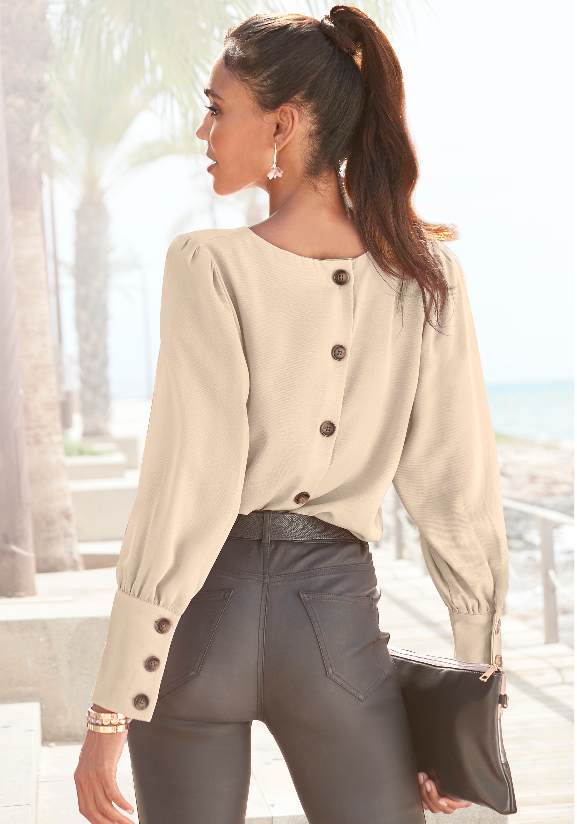 LASCANA Blouse à manches longues mit Knopfleiste hinten, elegante Damenbluse, Business-Look