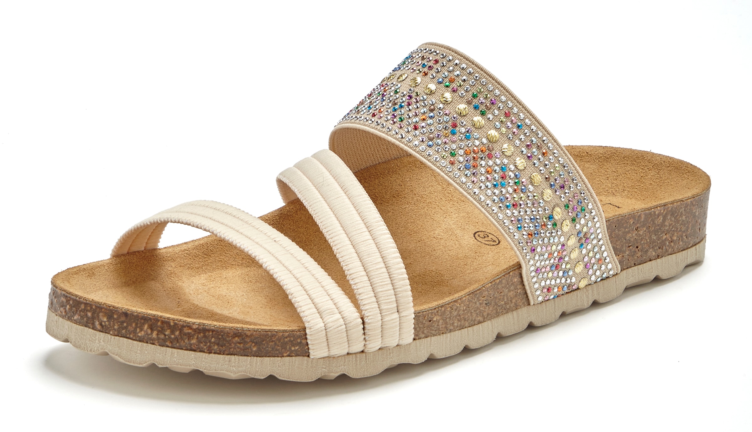 LASCANA Pantolette »Mule, Sandale, offener Schuh, Sommerschuh,«  mit Komfortkorkfussbett aus Leder und elastischen Riemen