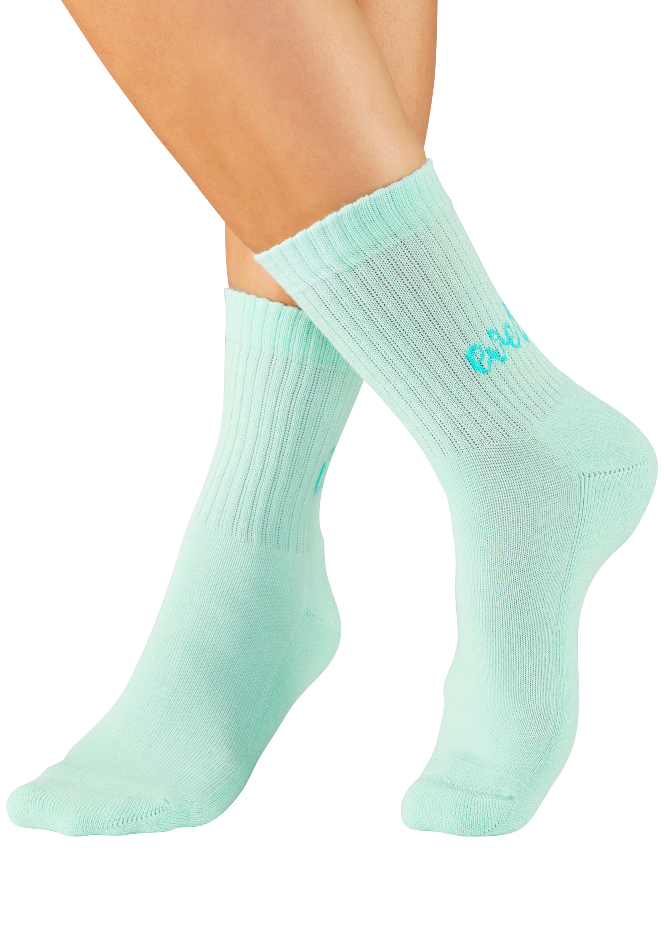 H.I.S Chaussettes de tennis »Damen Sportsocken daily socks« Paquet, 7 Couple tlg. avec du molleton bouclé au pied et des inscriptions attrayantes
