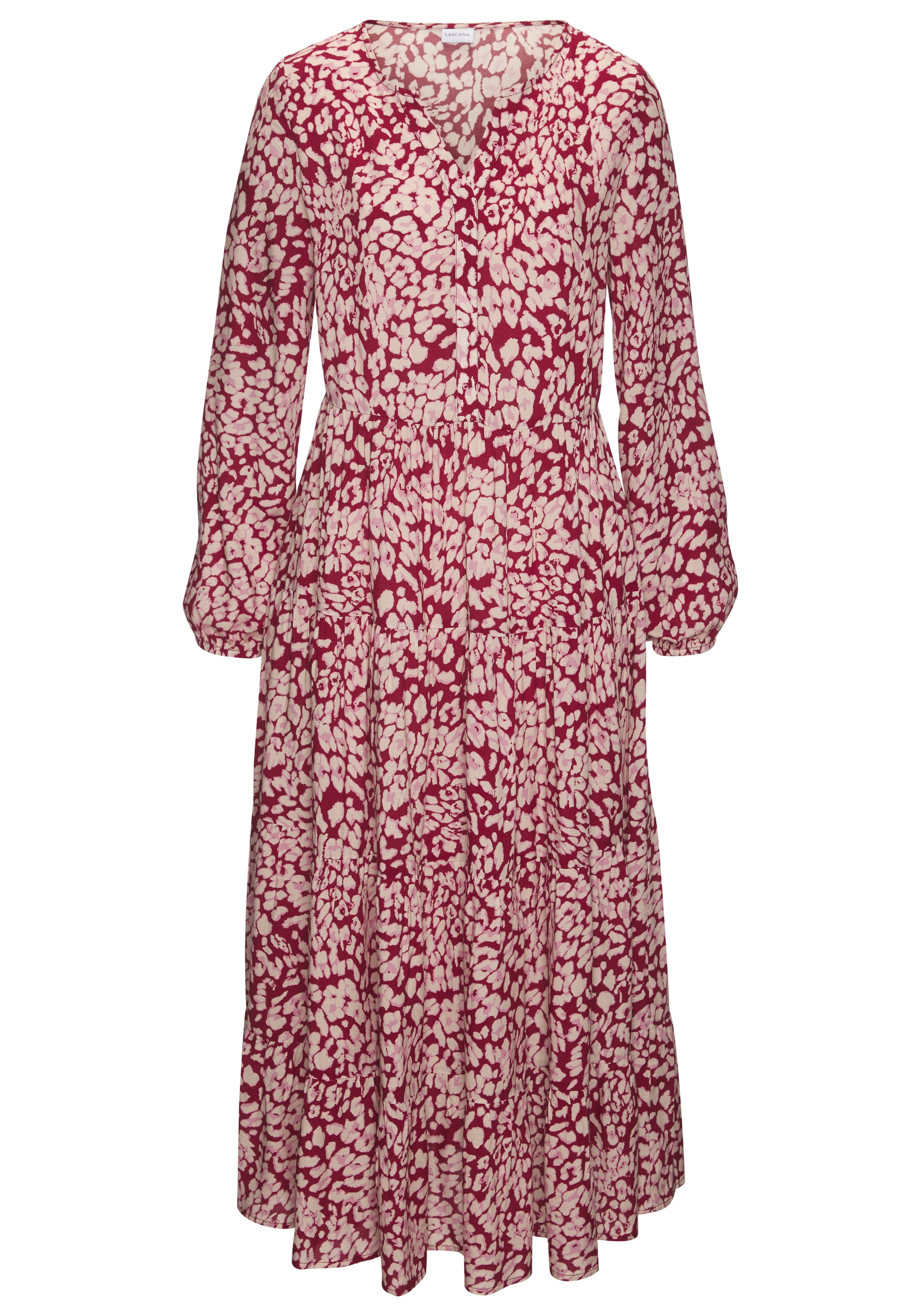 LASCANA Maxikleid mit buntem Leoprint und Volants, Sommerkleid