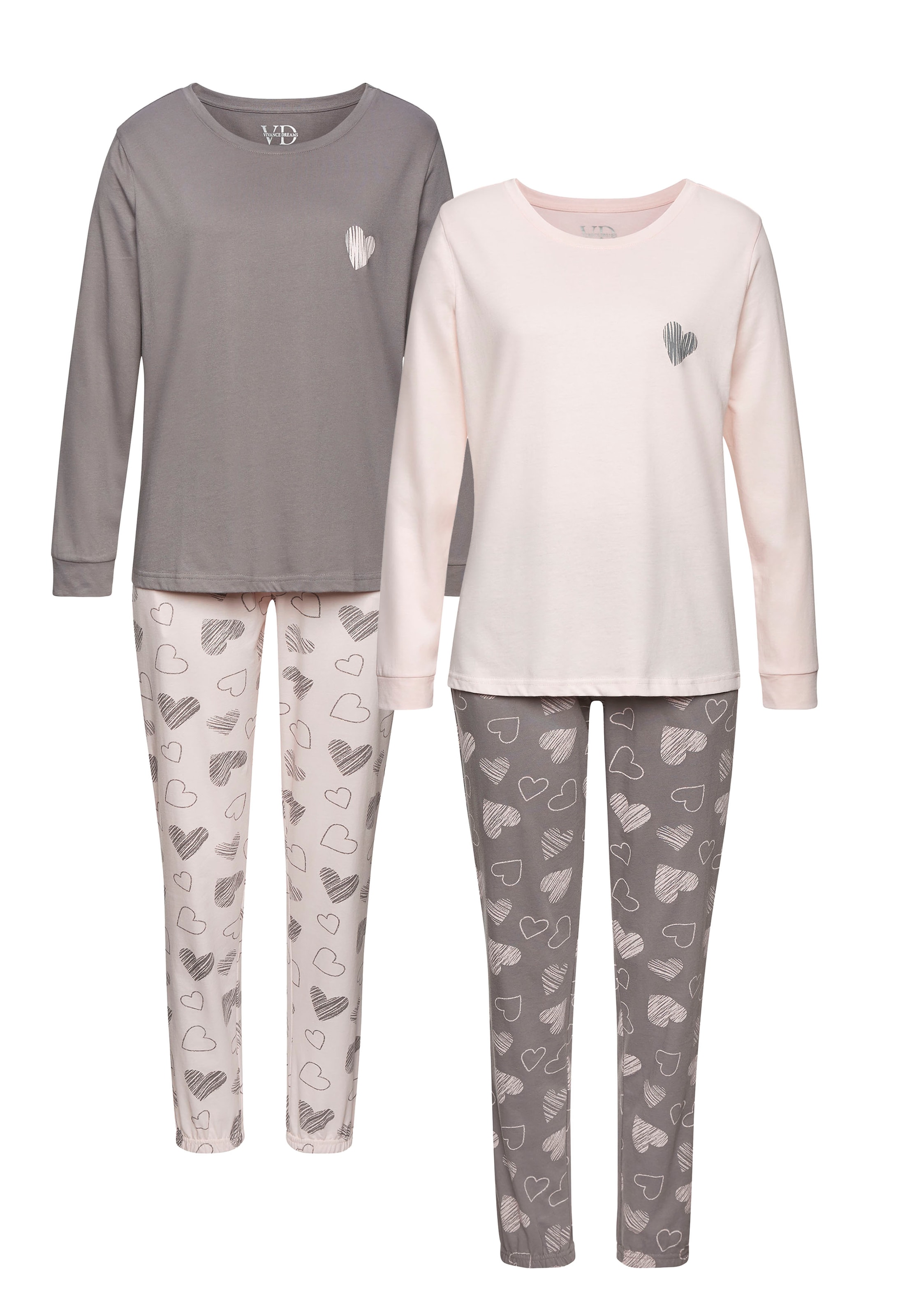 Vivance Dreams Pyjama, (2 Stück), mit Herz-Print