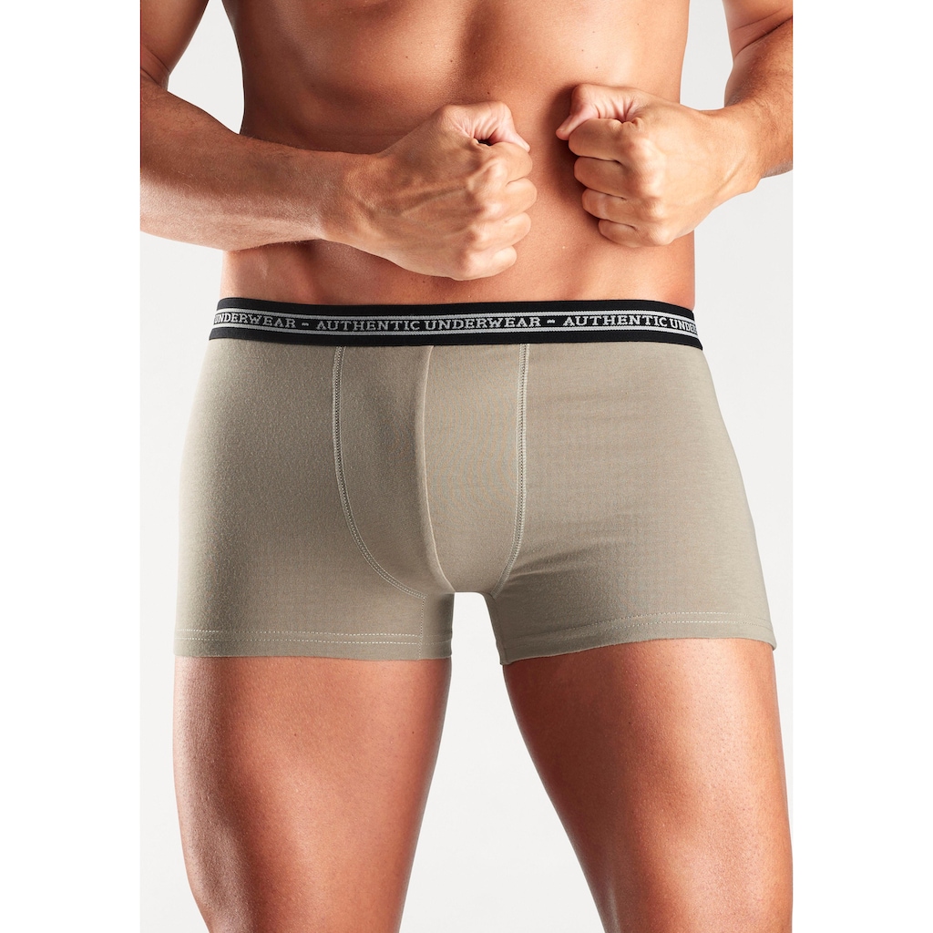 AUTHENTIC UNDERWEAR Boxer »Boxershorts für Herren«, (Packung, 4 St.), schwarzer Webbund mit Logoschriftzug