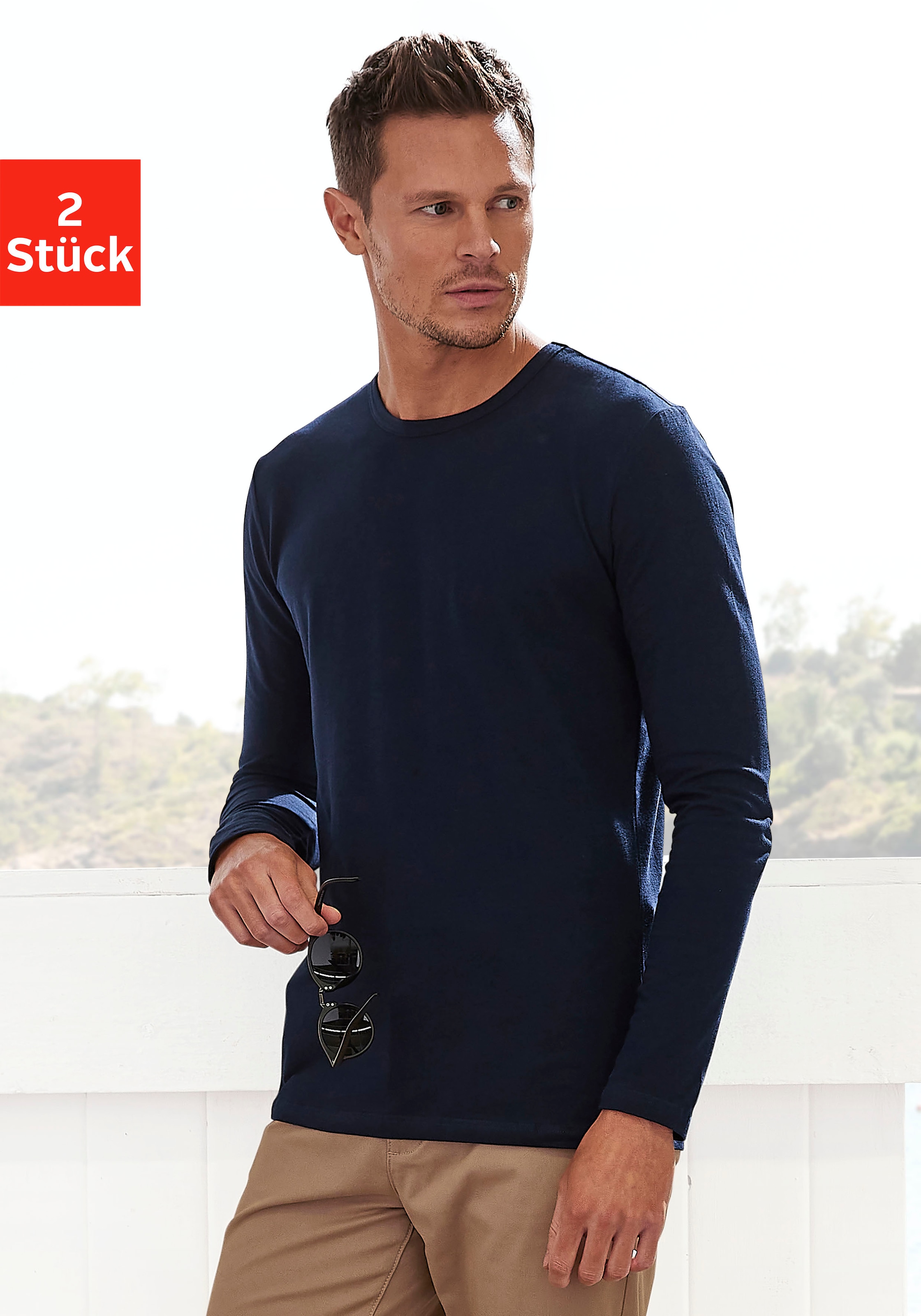 H.I.S Langarmshirt, (Packung, 2er-Pack), Doppelpack Unterziehshirt aus Baumwoll-Mix