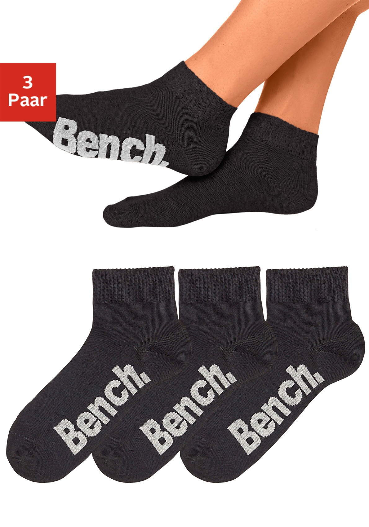 Bench. Kurzsocken Packung, 3 Stk. tlg. mit bequemen Rippbündchen