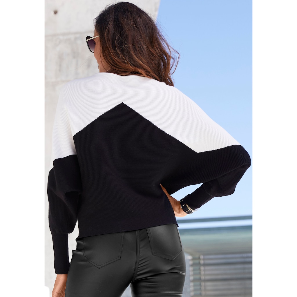 LASCANA Strickpullover, mit Colorblock-Optik und leichten Fledermausärmeln